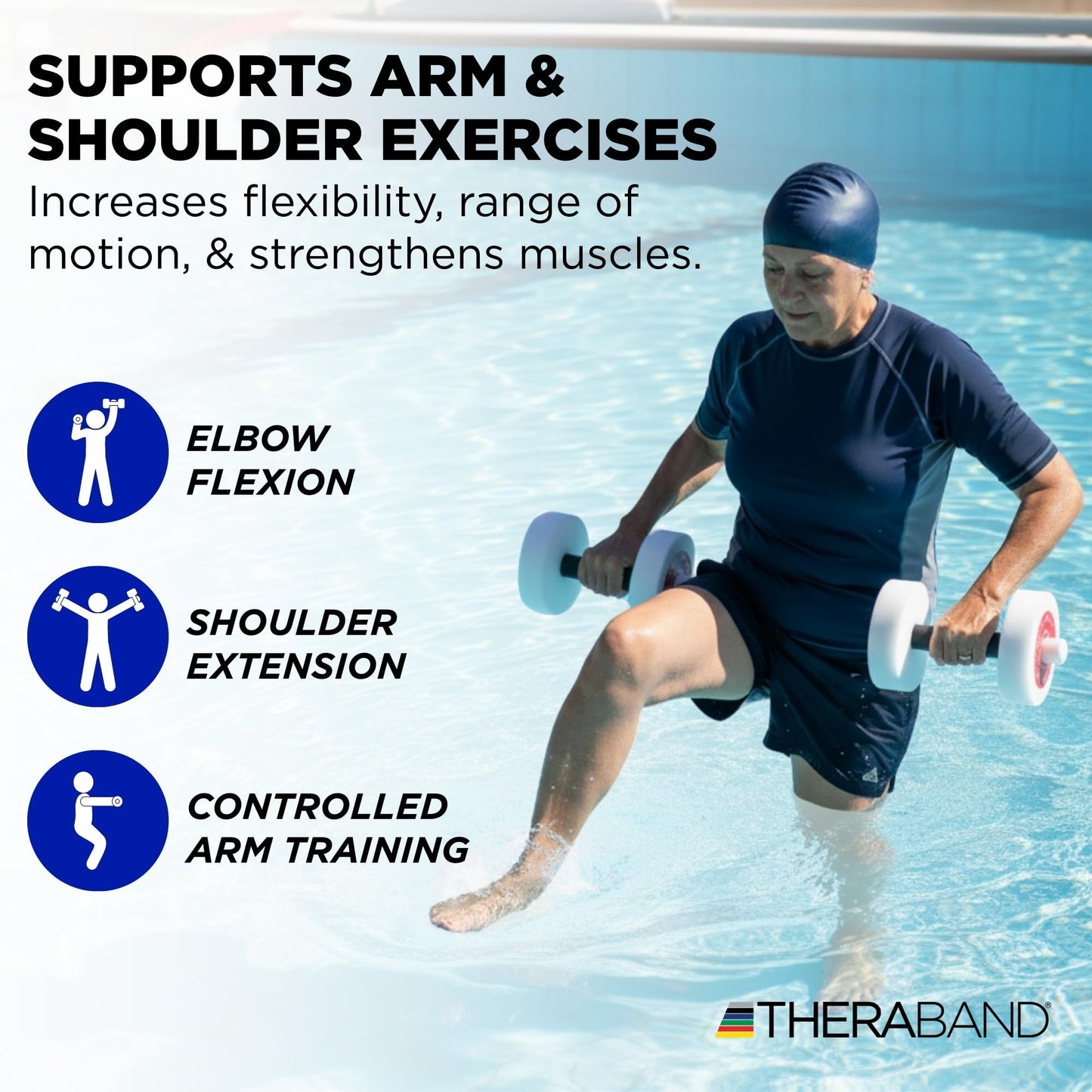 THERABAND Water Weights, Aquatic Dumbbells for Pool Fitness, Pair, Red Light Resistance Level, for Pool Exercise and Water Aerobics for Adults, Foam Pool Weights for Therapy and Fitness Workouts