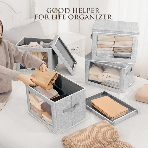 Homsorout Stackable Storage Bins - Large Fabric Organizer Baskets with Lids | 5-Pack for Living Room & Dorm