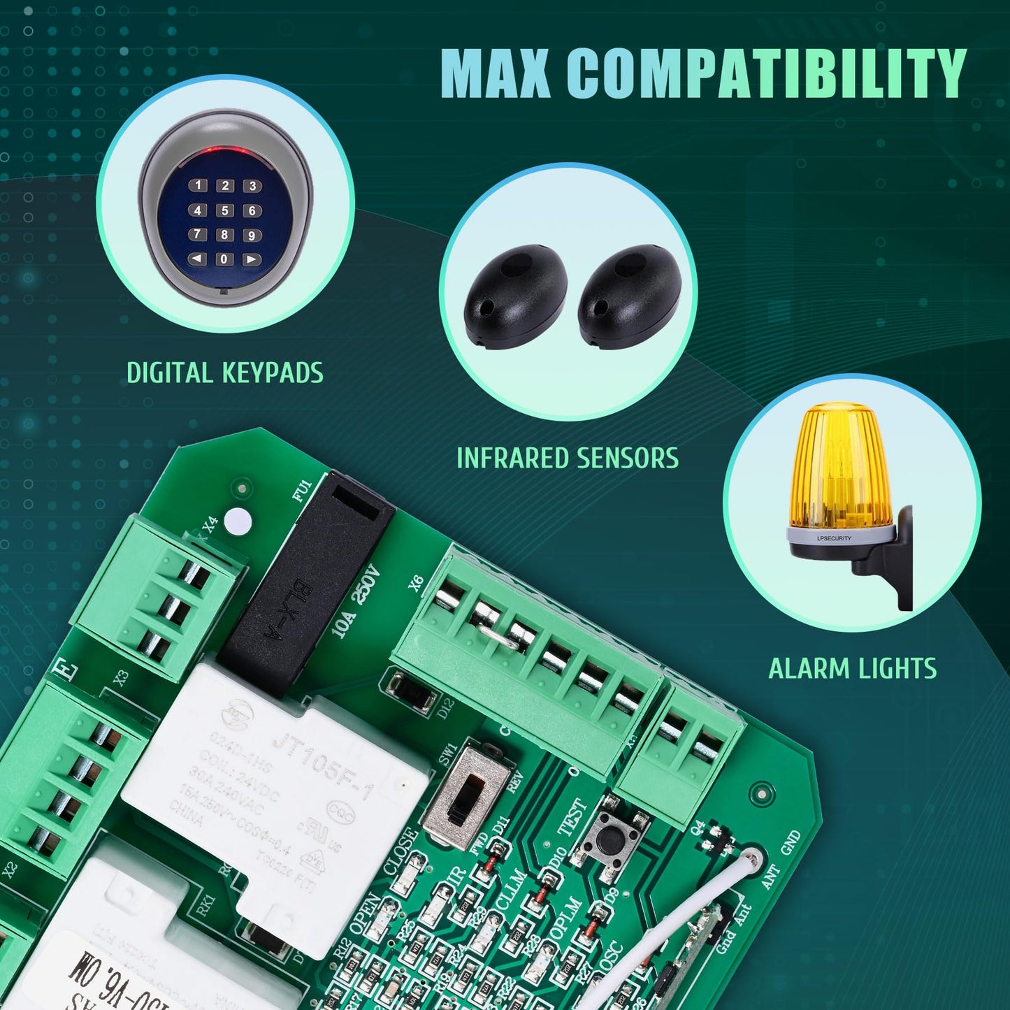 CO-Z AC Sliding Gate Opener Control Board Electronic Main Replacement Electric Automatic Gate Openers PCB Circuit Control Board
