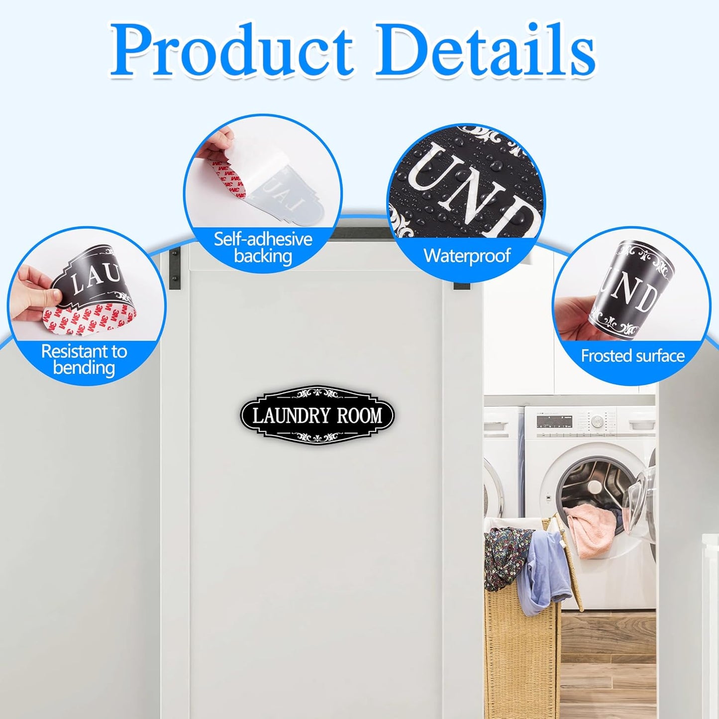 Skiennix Laundry Room Door Sign - Self-Adhesive Waterproof Decor for Home & Business | Black