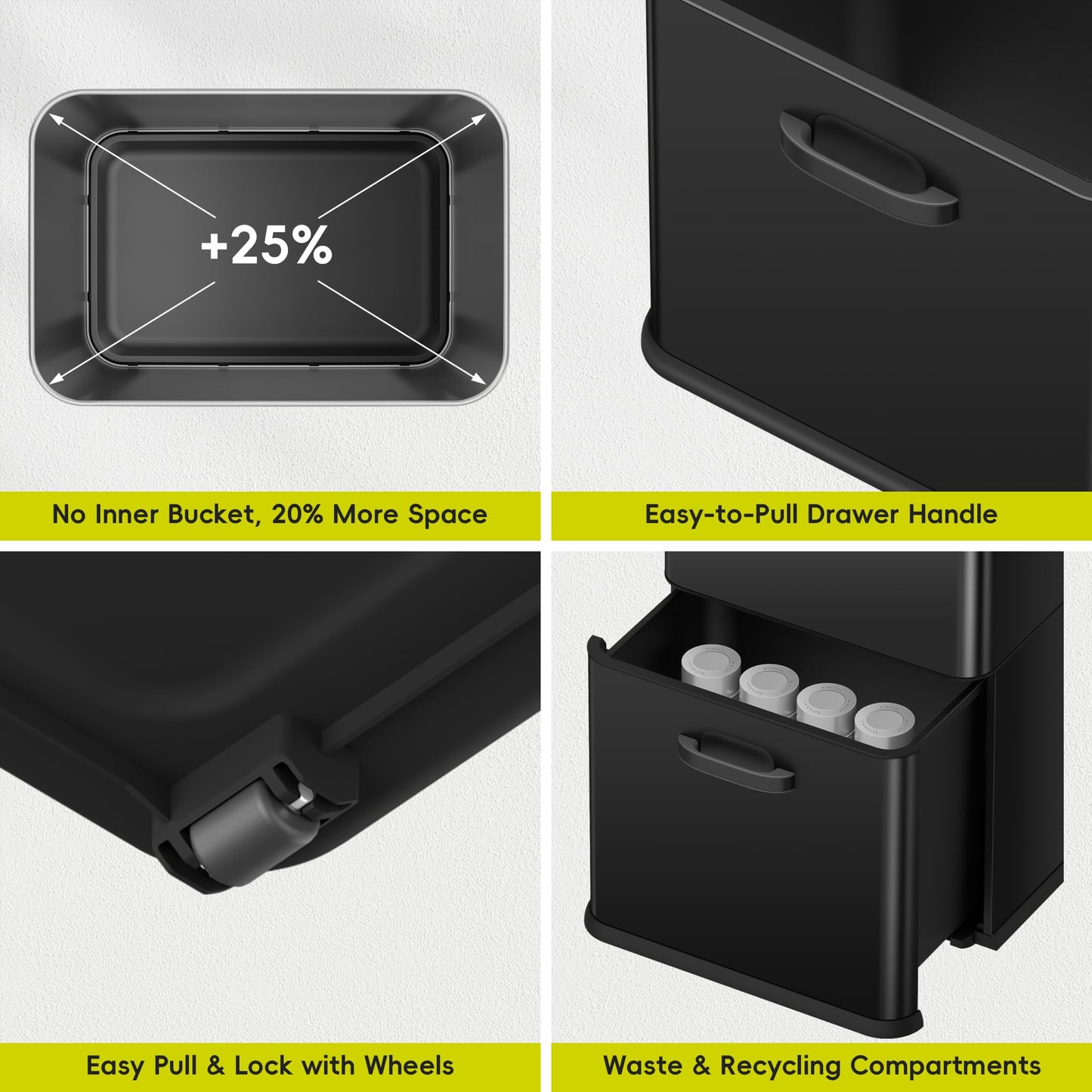 EKO Vintage 50L / 13.2 Gallon Motion Sensor Trash Can, Dual Compartment 32L + 18L Stainless Steel Kitchen Garbage Bin, Touchless Automatic Waste & Recycling Bin with Lid for Home Office, Matte Black