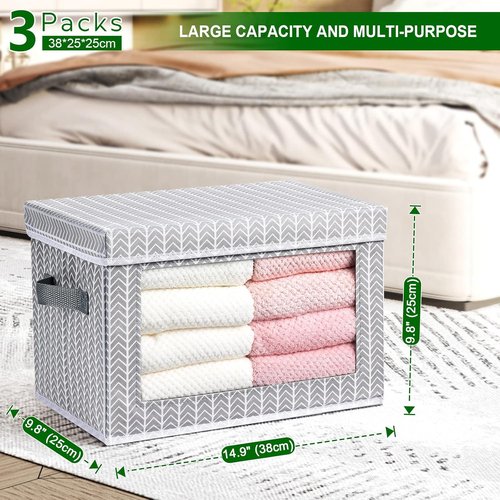 Homsorout Fabric Storage Bins - Collapsible Storage Cubes with Lids & Handles | 4-Pack Arrow Pattern