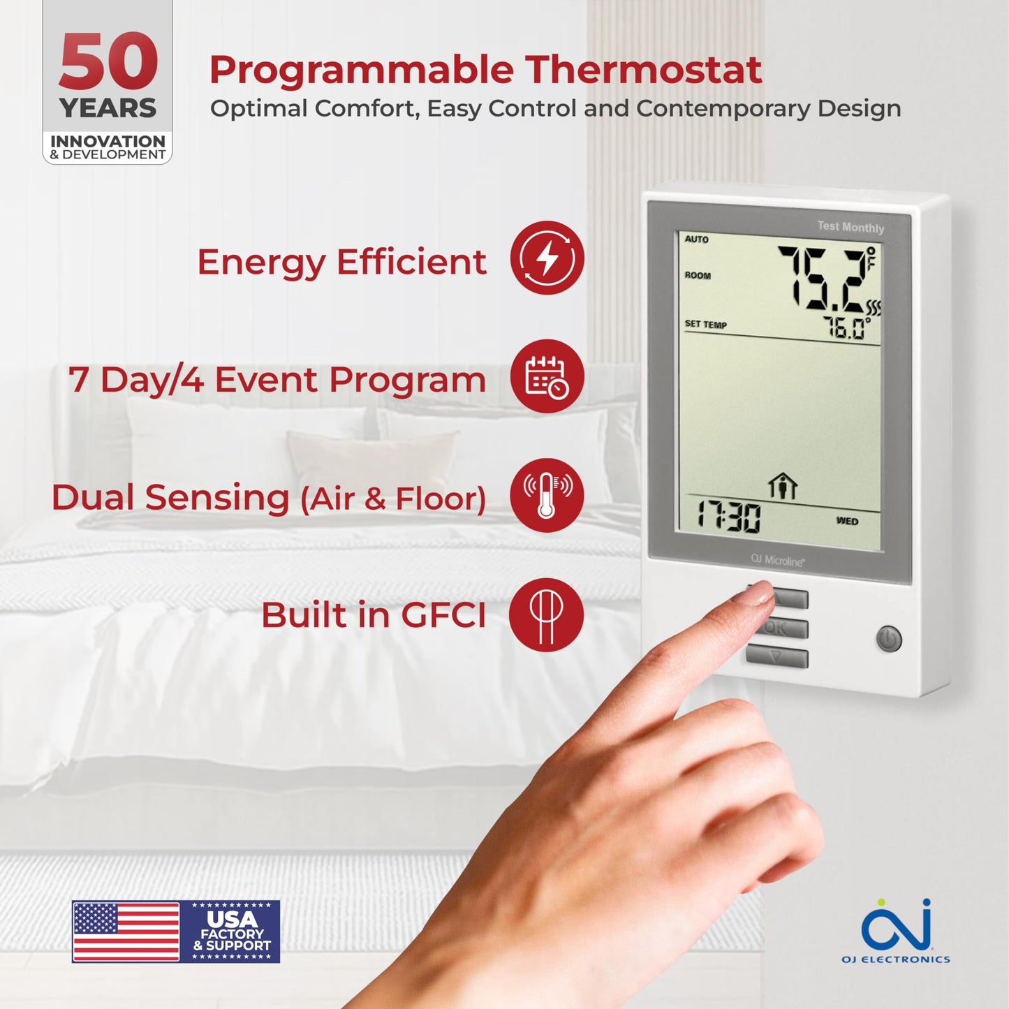 LuxHeat 200sqft Floor Heating Cable Kit - 240v Heated Bathroom Floor Kit - Heated Flooring System Includes UDG Programmable Thermostat w/GFCI, Heating Cable, Strapping, Flooring Sensor & Alarm