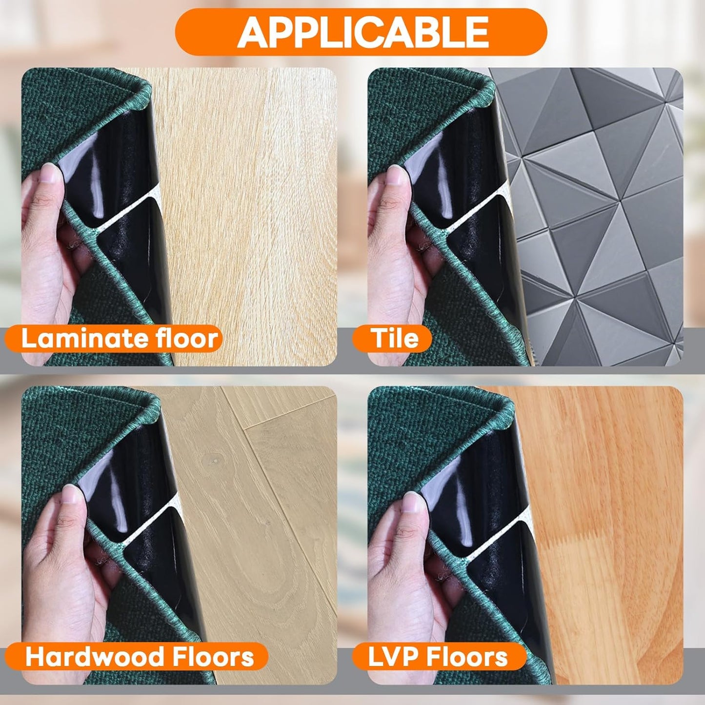 Skiennix Non-Slip Rug Grippers - Reusable Carpet Tape for Hardwood Floors | 12 Durable Pads