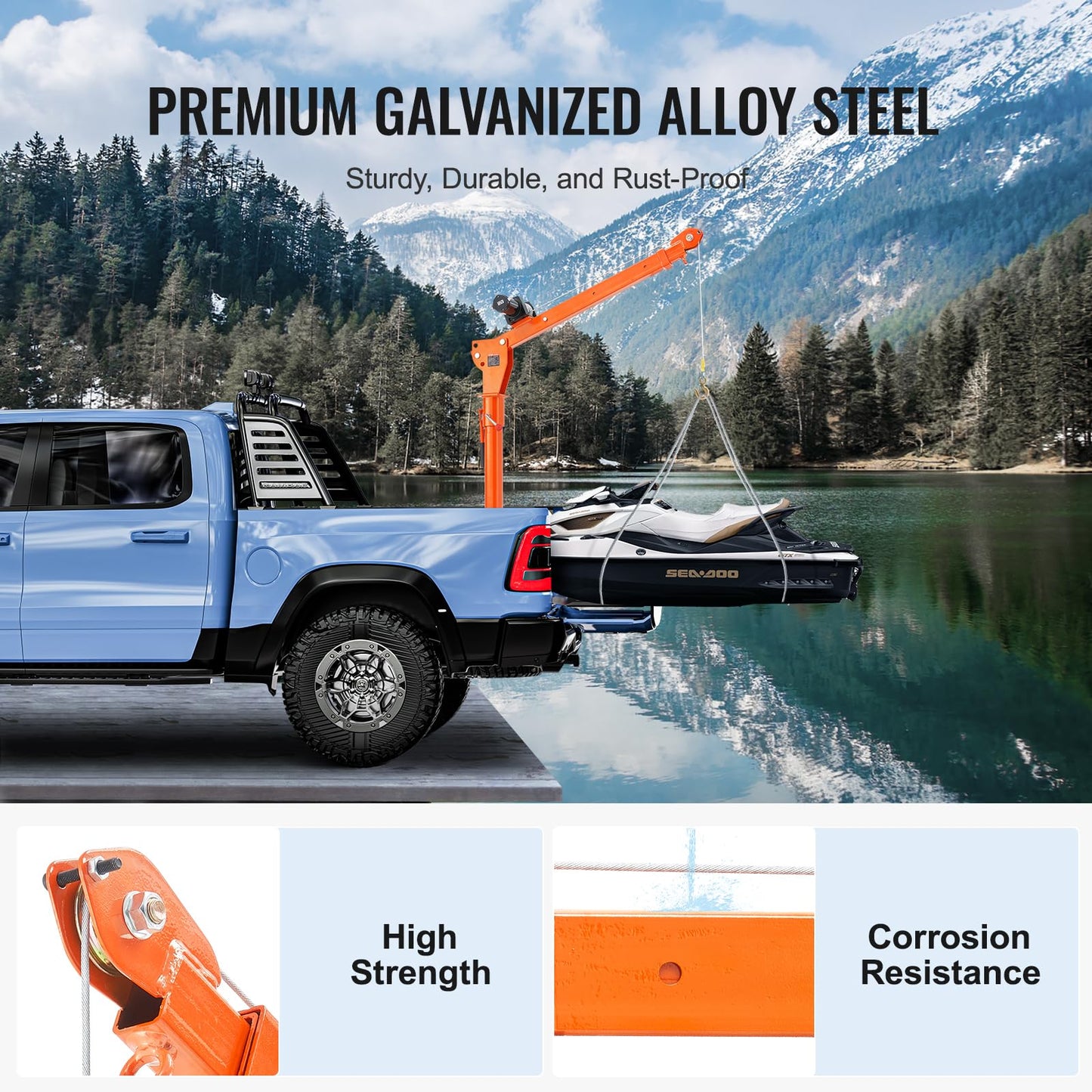 VEVOR Electric Pickup Truck Crane, 1100 lbs, Folding Truck-Mounted Bed Crane with Electric Winch 3500 lbs, 360° Swivel for Lifting Goods in Construction, Factory