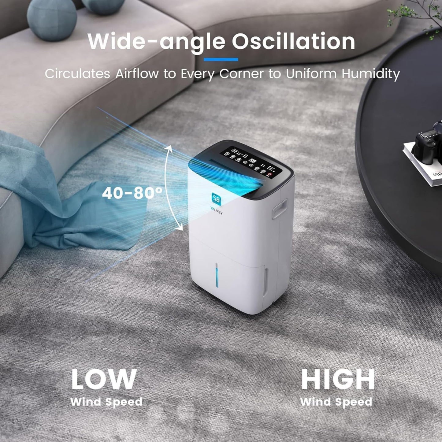 Yaufey 150 Pints Dehumidifier for Home, Basement and Large Room up to 7000 Sq. Ft., with Drain Hose, Timer, Intelligent Humidity Control and Large Water Tank
