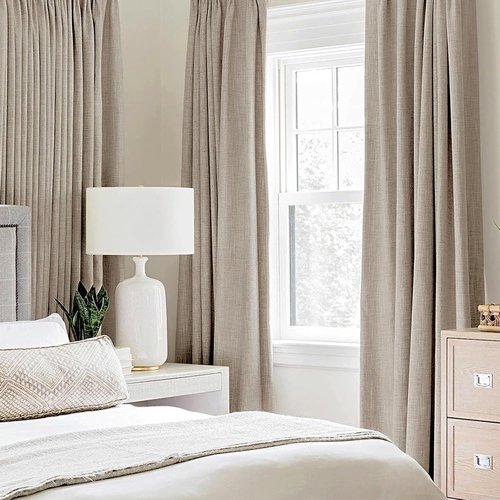MIULEE 100% Blackout Linen Textured Curtains - Thermal Insulated Taupe Grommet Drapes | 52 x 96 Inch (2 Panels)