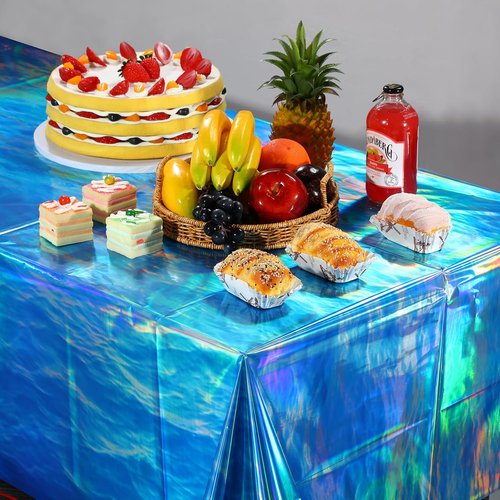 Iridescent Waves Tablecloths - Disposable Ocean Blue Rectangle Covers for Beach Party | 54 x 108 Inch