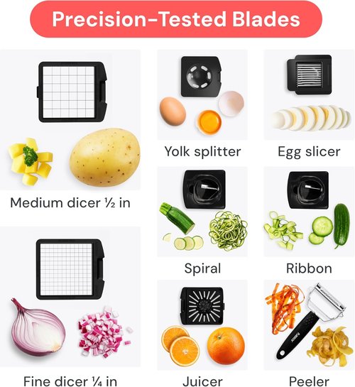 Fullstar Pro Chopper - 9-in-1 Vegetable Chopper & Spiralizer with Container | Kitchen Essential in Stainless Steel Black