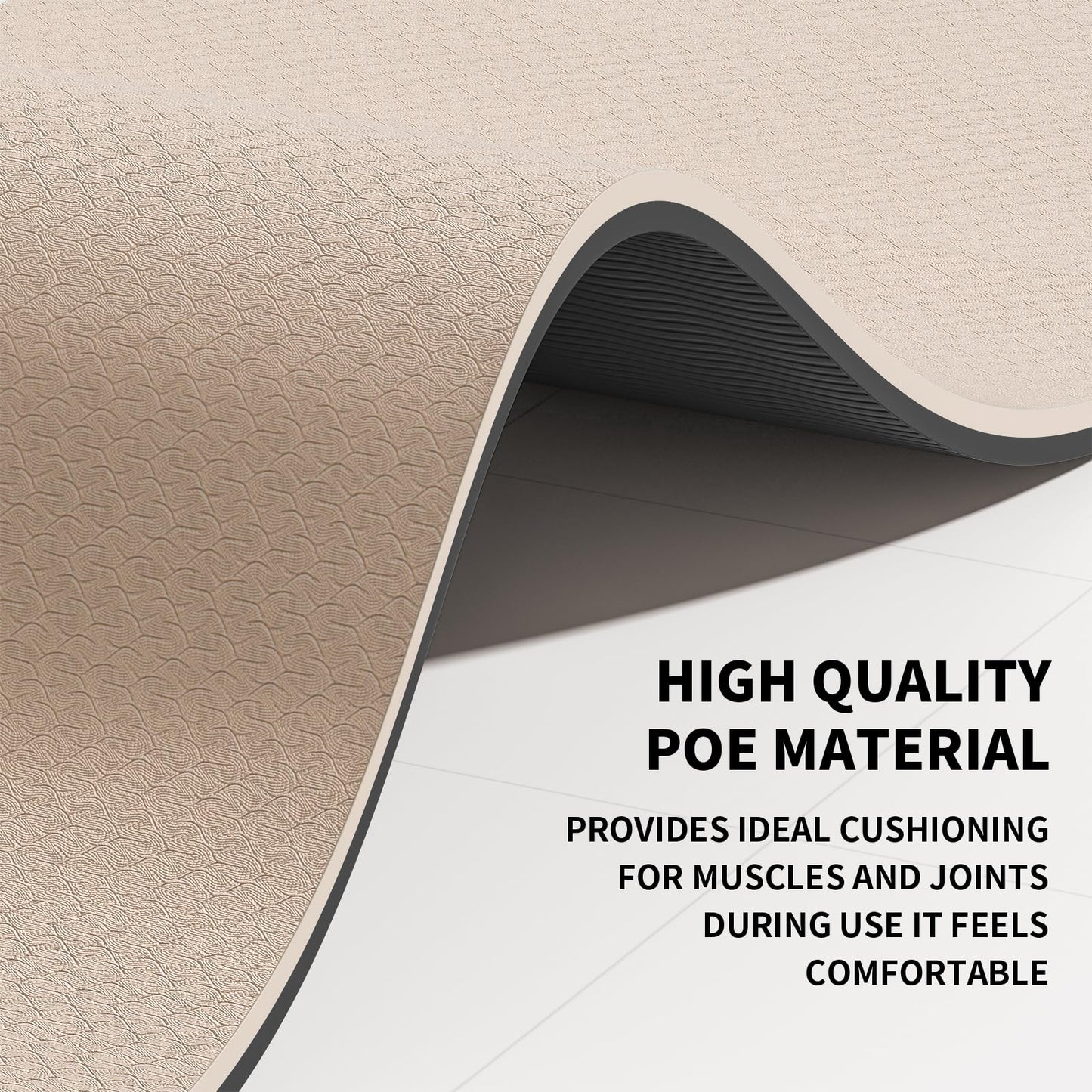 8mm Large Yoga Mat (6'x 4') - Extra Long and Wide 72 x 48 x 0.32 inches, Non-Slip POE Fitness Mat, Eco-Friendly, Thick Wide Exercise Mat for Home Workouts,Ideal for Yoga and Pilates. (Beige+Black)