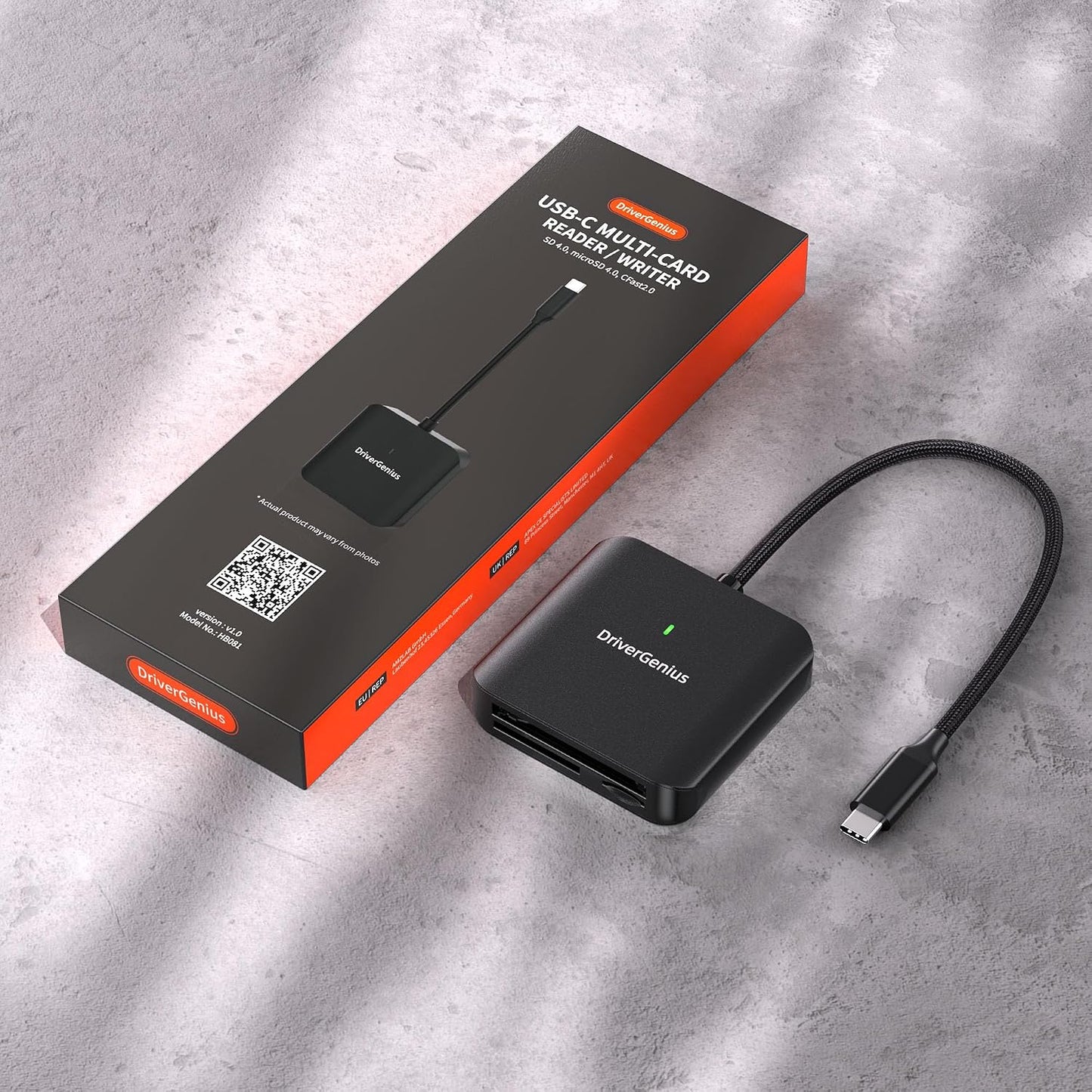 DriverGenius 3-in-1 3.2 Gen1 CFast2.0 microSD4.0 30cm (HB081, USB-C Card Reader with UHS-II SD, Slots - Nylon Braided