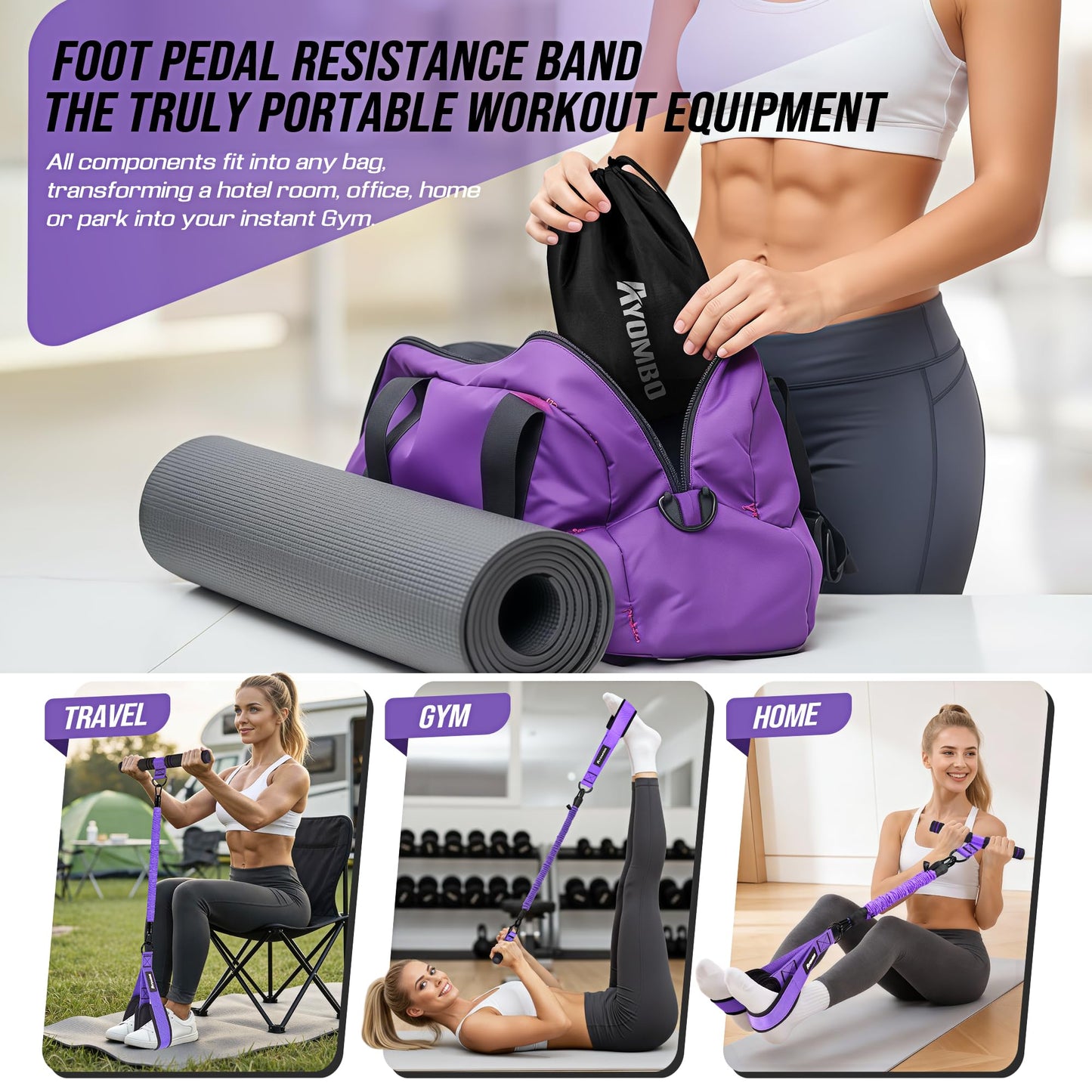 Ayombo Upgrade Pedal Resistance Band with Handle, Adjustable Tube Foot Pedal Device Puller Exercise Bands, for Abs Arm Leg Waist Workout, Core Pilates, Sit Up Fitness Equipment for Full Body Training