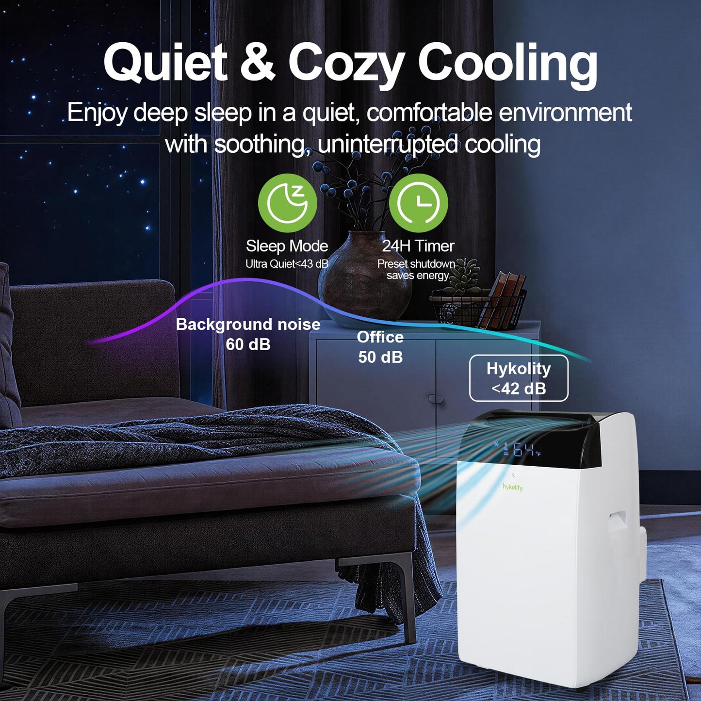 Hykolity WiFi Enabled Portable Air Conditioners 14,000 BTU, Cools Rooms Up To 700 Sq.Ft, 42dB Dual Motor 5 in 1 Quiet Smart AC Unit with Cool, Fan, Dehumidifier, 24H Timer & Sleep Mode