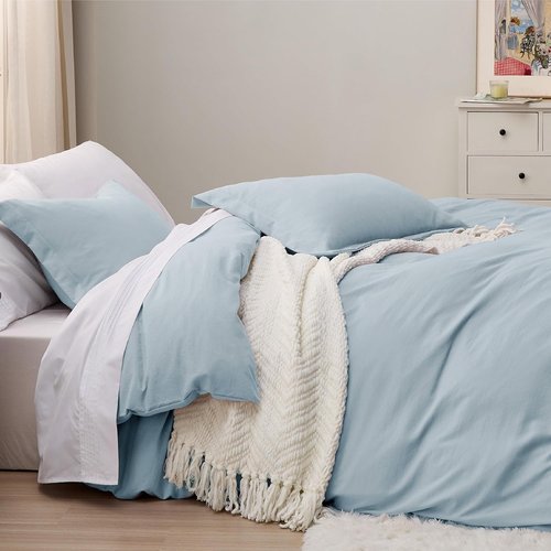 Bedsure Sky Blue Duvet Cover Set - Extra Soft 3-Piece Bedding Set, Queen Size 90x90 Inches with Zipper Closure & 2 Pillow Shams