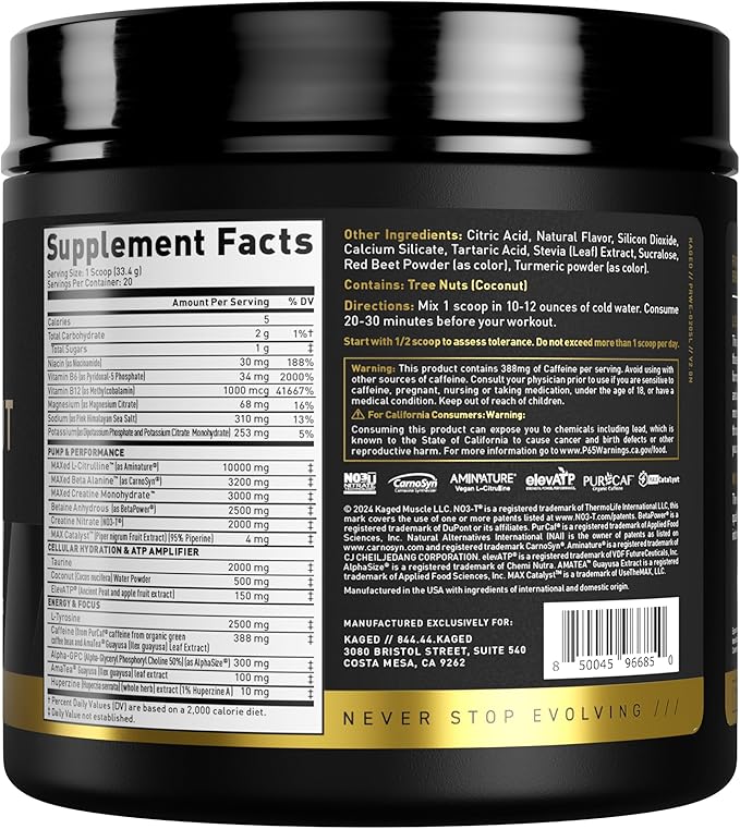 Kaged Pre Workout Elite Powder | Cherry Limeade | Pre-Workout with Creatine, Beta Alanine, L-Citrulline, BCAAs | 388 mg Organic Caffeine | Pre Supplements for Men & Women | 20 Servings