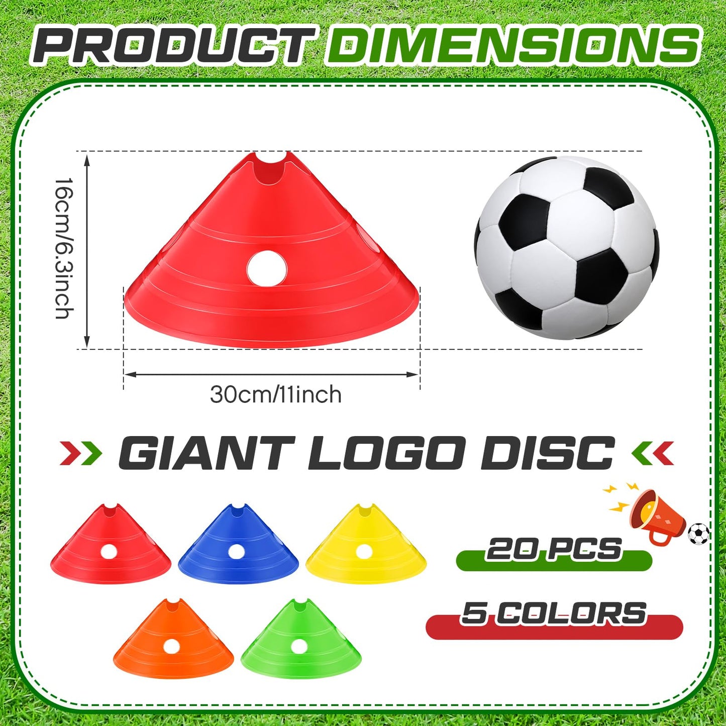 ShinyRelief Jumbo Disc Cones Jumbo Soccer Cones with Mesh Bag Giant Large Agility for Soccer Training Adult Sports(Multicolor,20 Pieces)