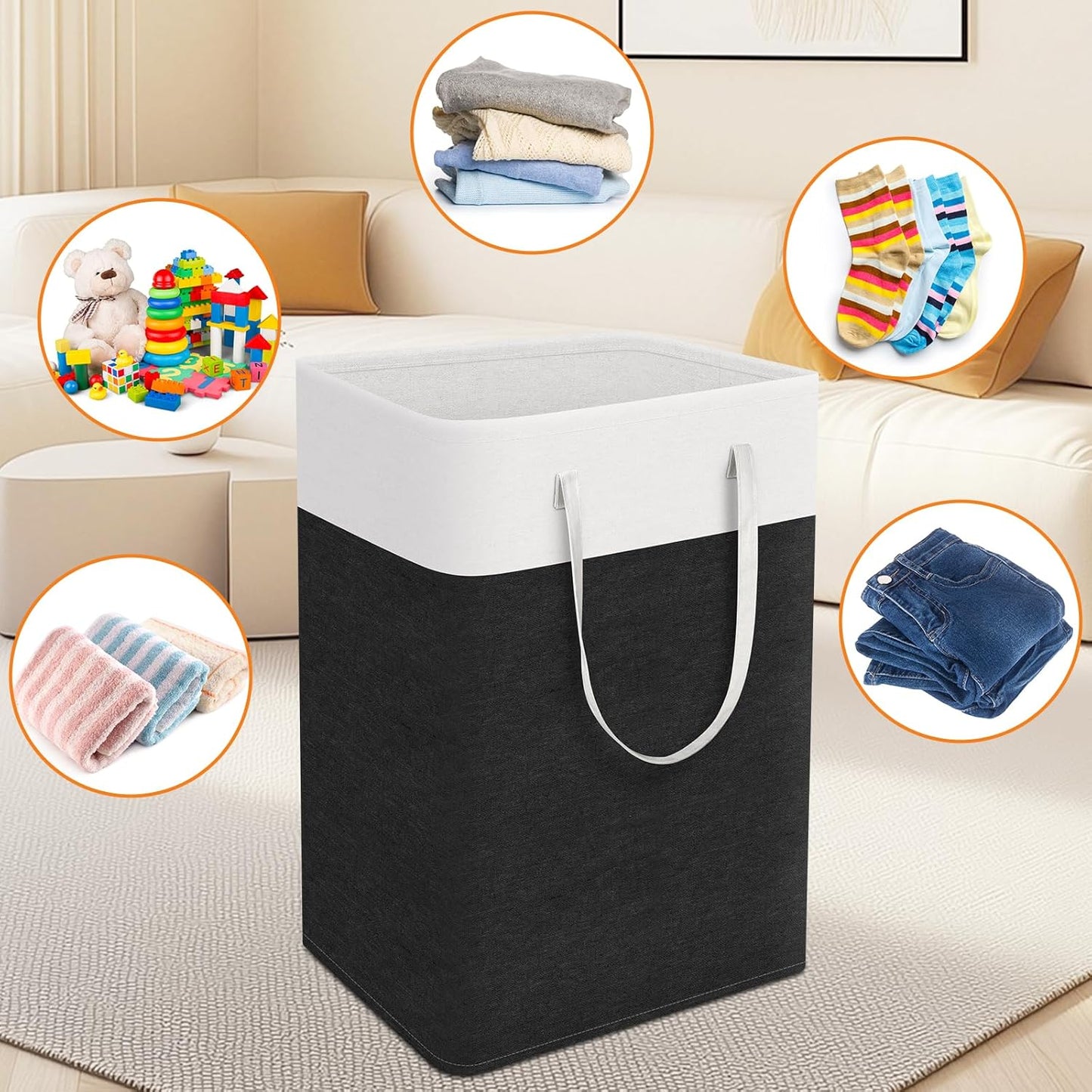 TasticTotes Laundry Basket 3-Pack - Collapsible Waterproof Hamper with Handles | 75L Black