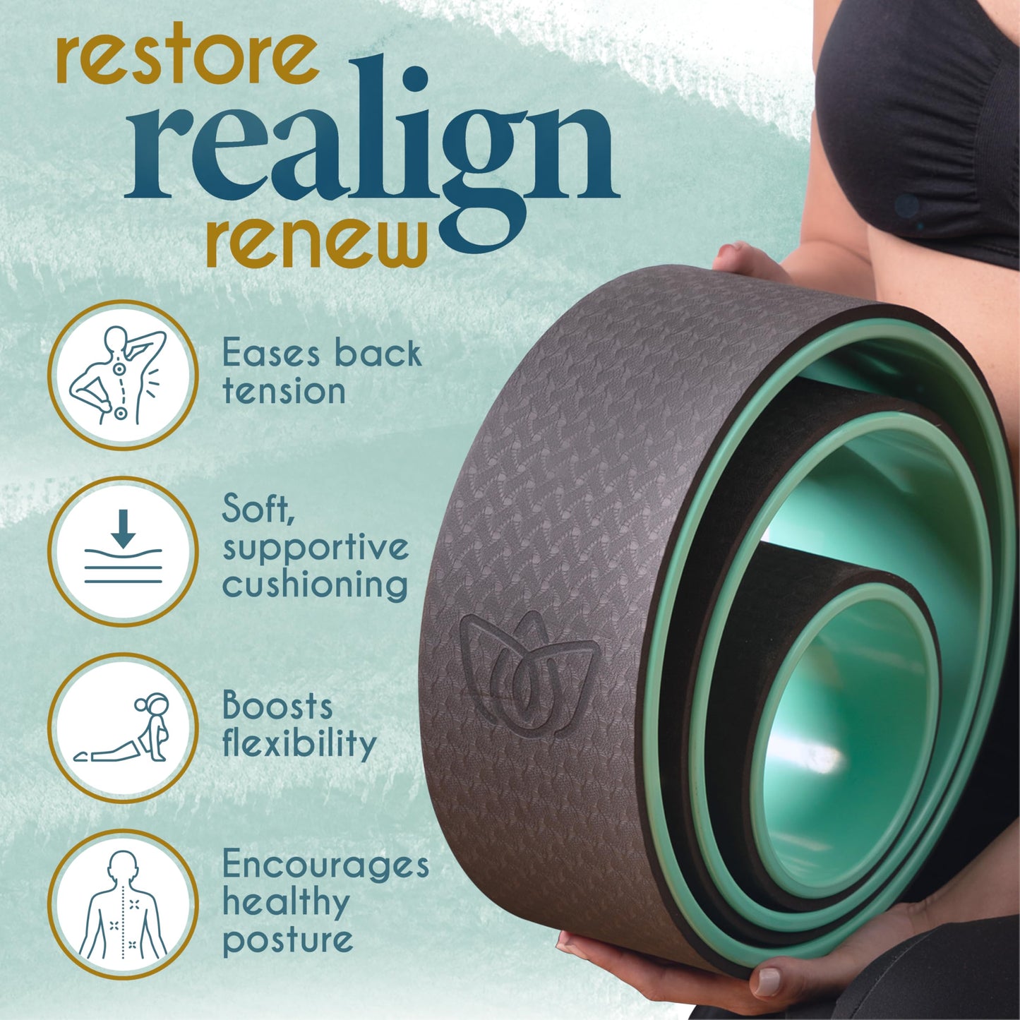 Florensi Yoga Wheel Set - Pack of 3, Green - Deep Tissue Massage & Back Roller Wheel - Spinal Alignment & Back Stretcher - Yoga Accessories Set & Stretching Equipment