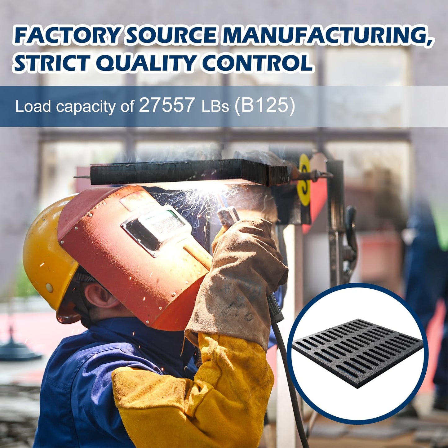 Cast Iron Drain Grate, 24 * 24in Outdoor Drain Cover, B125 Class Ductile Iron Channel Drainage Grates, Heavy Duty Sewer Grate,Black Square Drain Grate for Yard,Driveway,Concrete Floor.