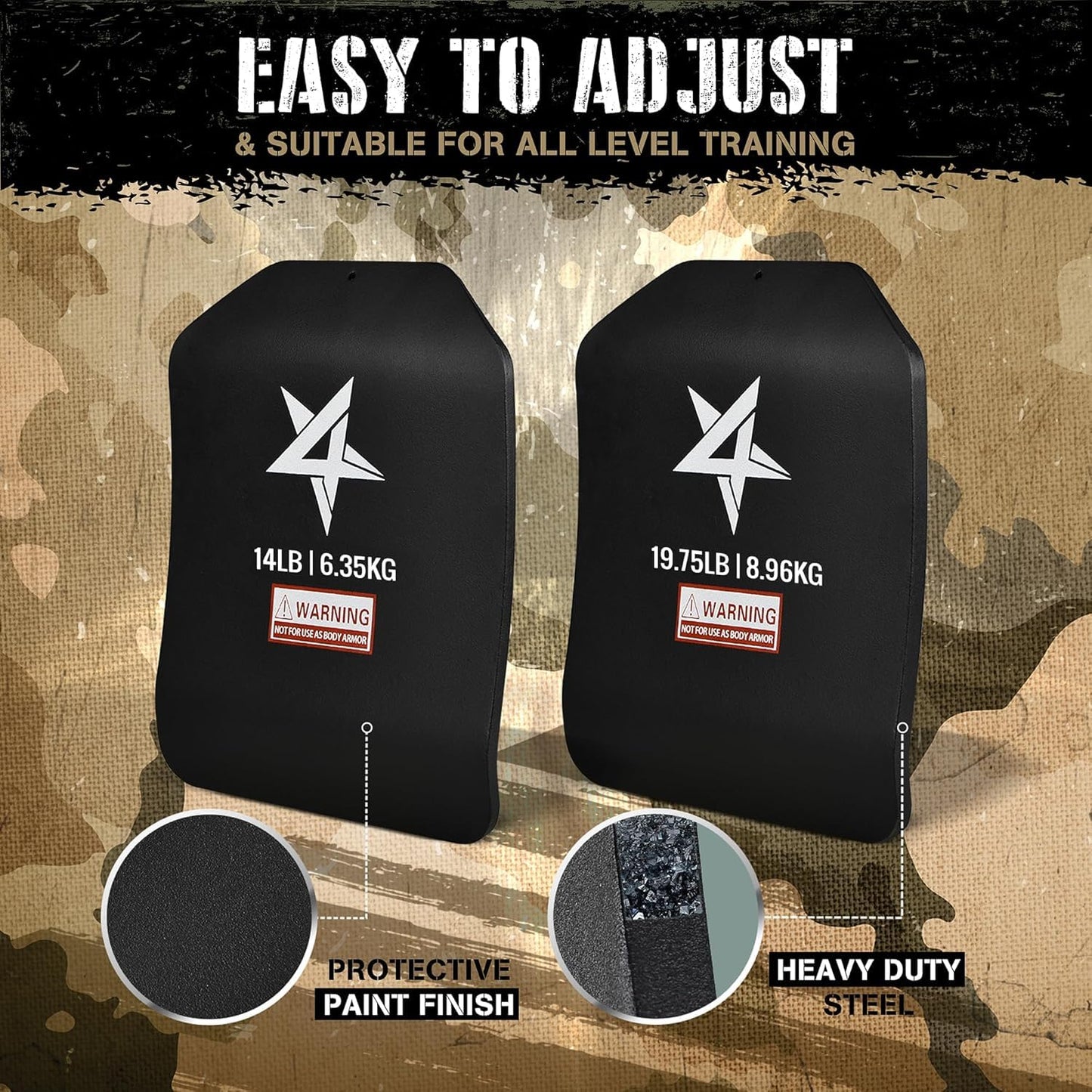 Yes4All Weighted Vest Plate with Curved Ergonomic Plates for Running, Rucking, & Strength Training, Comfortable Fit, Tactical Vest, Plate Pair or Combo, 5.75 to 19.75LB - 19.75 lb Pair (Plate Only)
