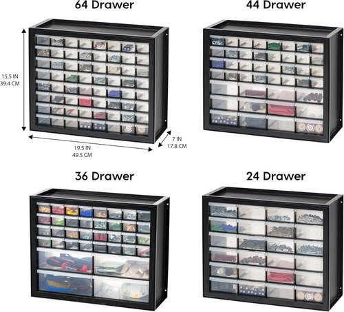 IRIS USA 44-Drawer Storage Cabinet - Stackable Organizer for Screws, Nuts, Bolts & Crafts - Black