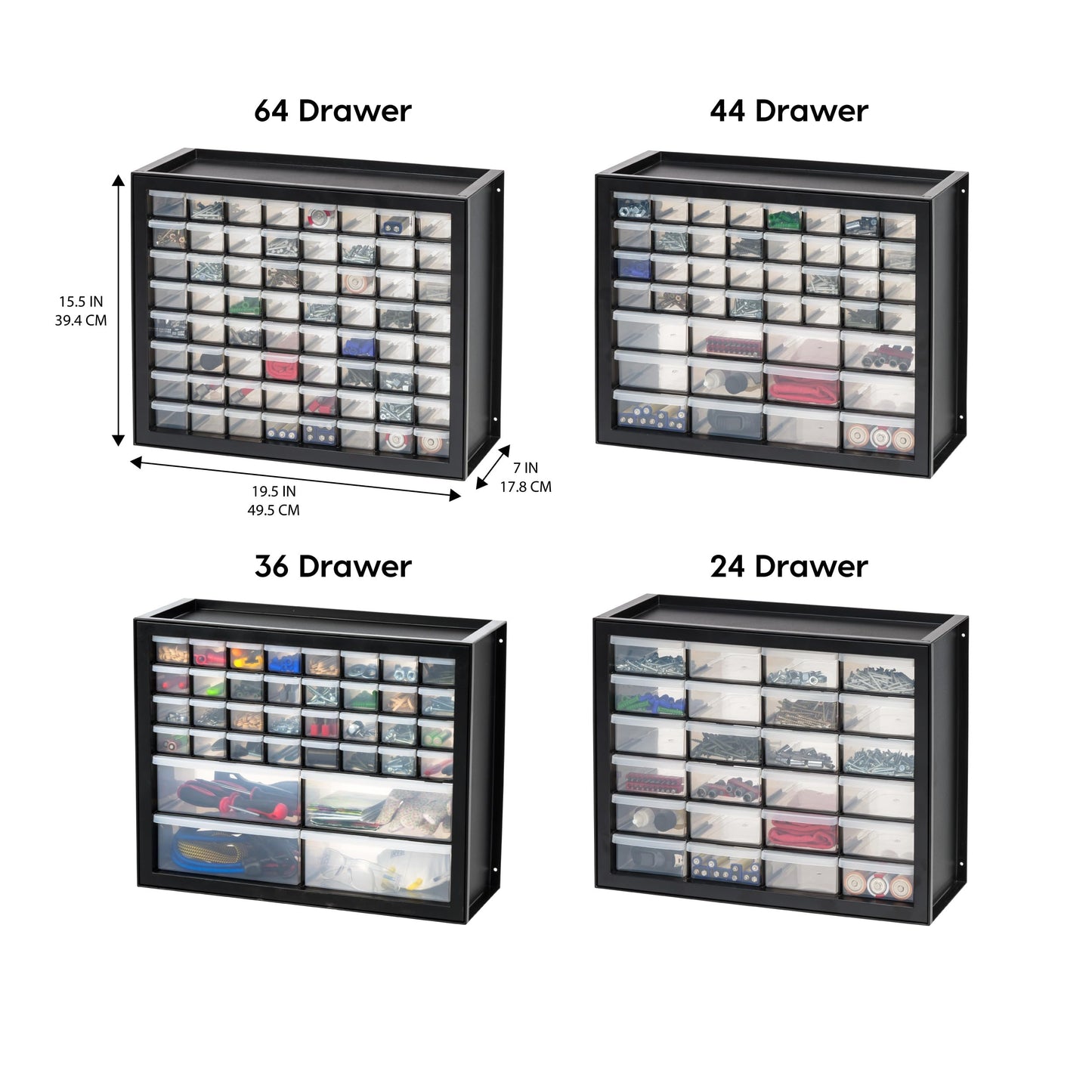 IRIS USA 44-Drawer Small Parts Organizer, Made in USA, Storage Drawers for Screws, Nuts, Bolts, Electronics, Hardware, Beads, Crafts, Building Bricks, Stackable Garage Storage Cabinet, Black