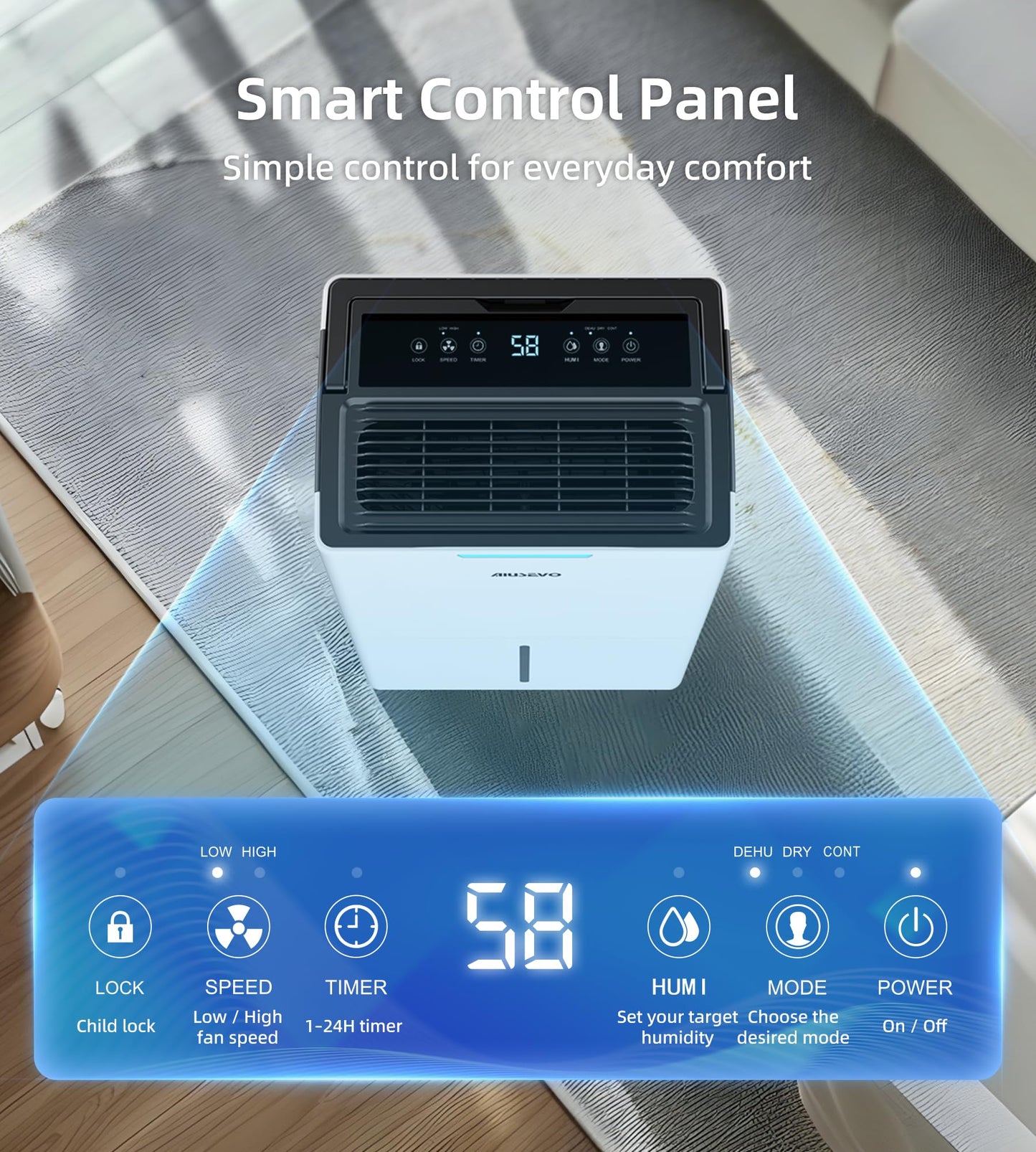 5000 Sq. Ft Dehumidifiers for Home and Basement, 52 Pint/Day Dehumidifier with Drain Hose, 3 Modes, 24H Timer, Auto Defrost, Child Lock, for Bedroom, Garage, RV, Large Room, Humid Summer, Rainy Season