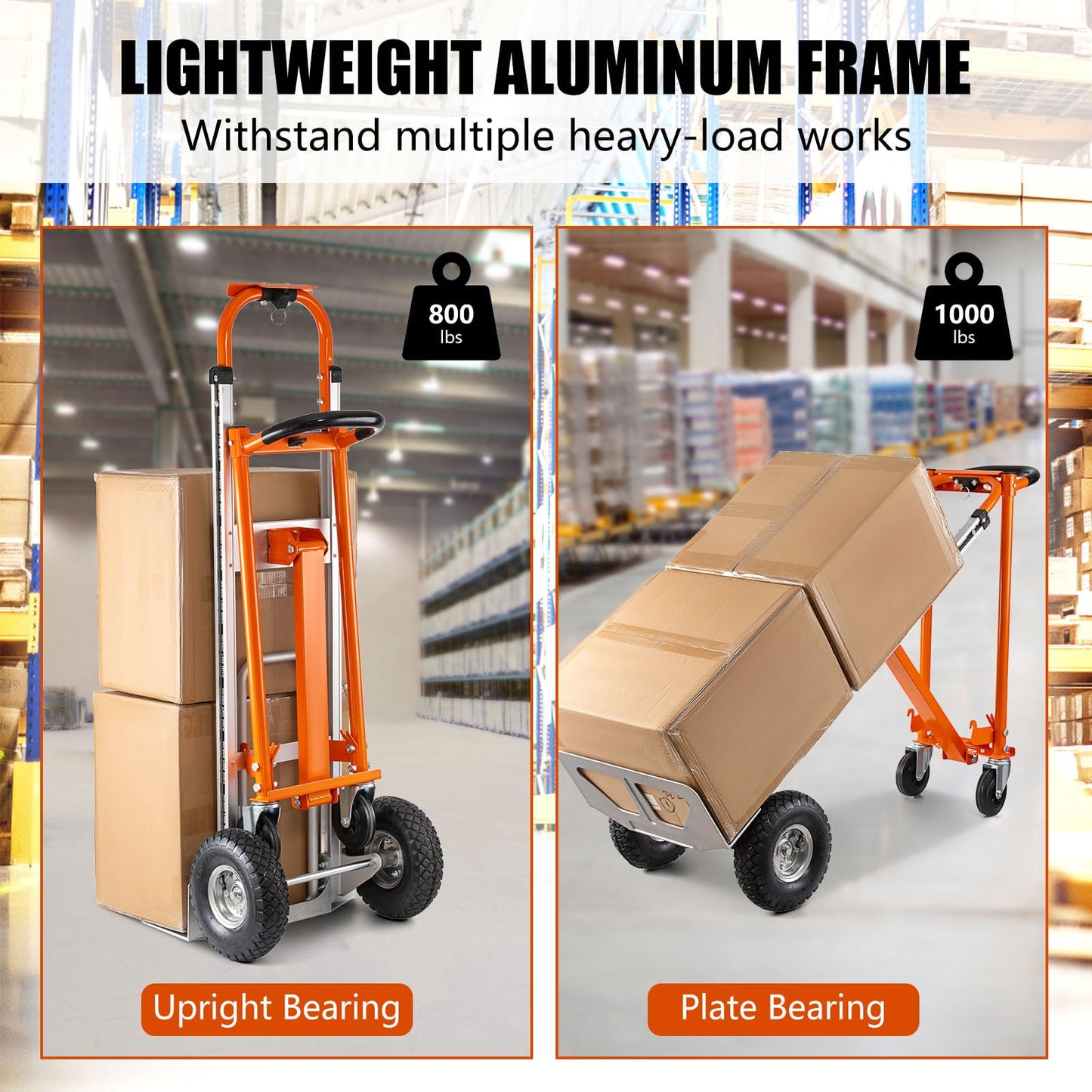 Hitgrand 3in1 Convertible Hand Truck, Aluminum Hand Trucks 880 lb Capacity, Utility Dolly Cart Converts from Hand Truck Dolly to Platform Cart 3 Positions for Transport & Moving with 10" Rubber Wheels