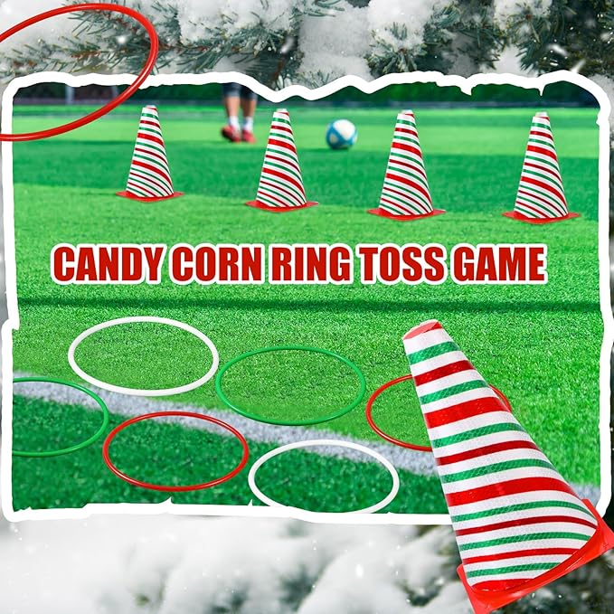 Leitee 6 Sets Candy Corn Ring Toss Game Plastic Cones Ring Toss Combo Set Mini Traffic Cones Toss Game for Sports Training Garden Backyard Outdoor Activities