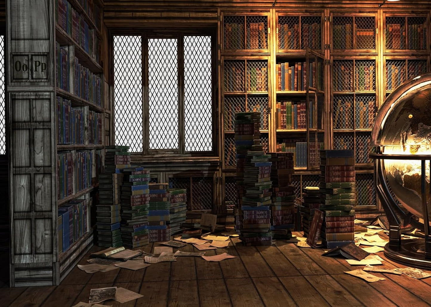 BELECO 5x3ft Fabric Magical Fantasy Library Backdrop Vintage Wooden Bookshelf Backdrop Antique Book Racks Globe Ancient