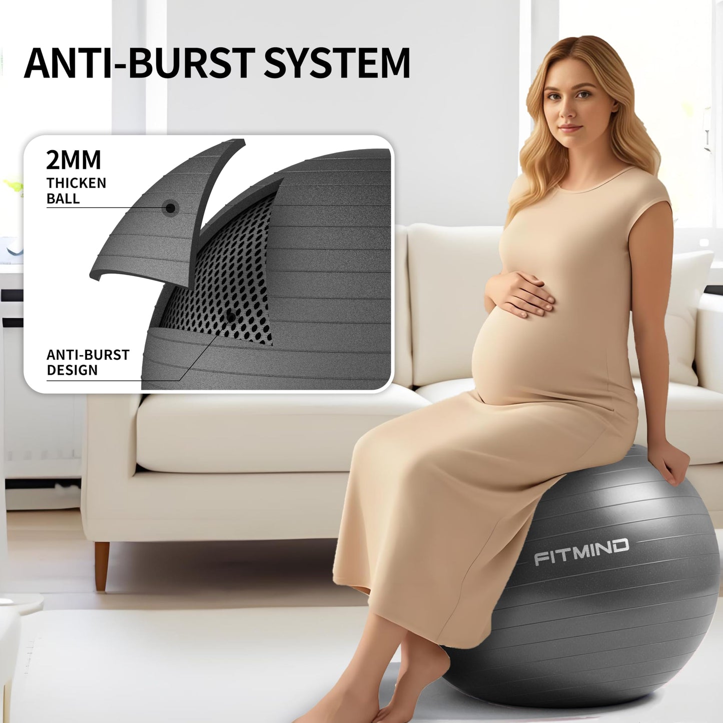 FITMIND_ Extra Thick Exercise Ball Yoga Ball 22in/26in/30in for Workout Pregnancy Stability,Anti-Burst and Slip Resistant Swiss Ball with Pump for Yoga, Pilates, Fitness,Birthing,Physical Therapy