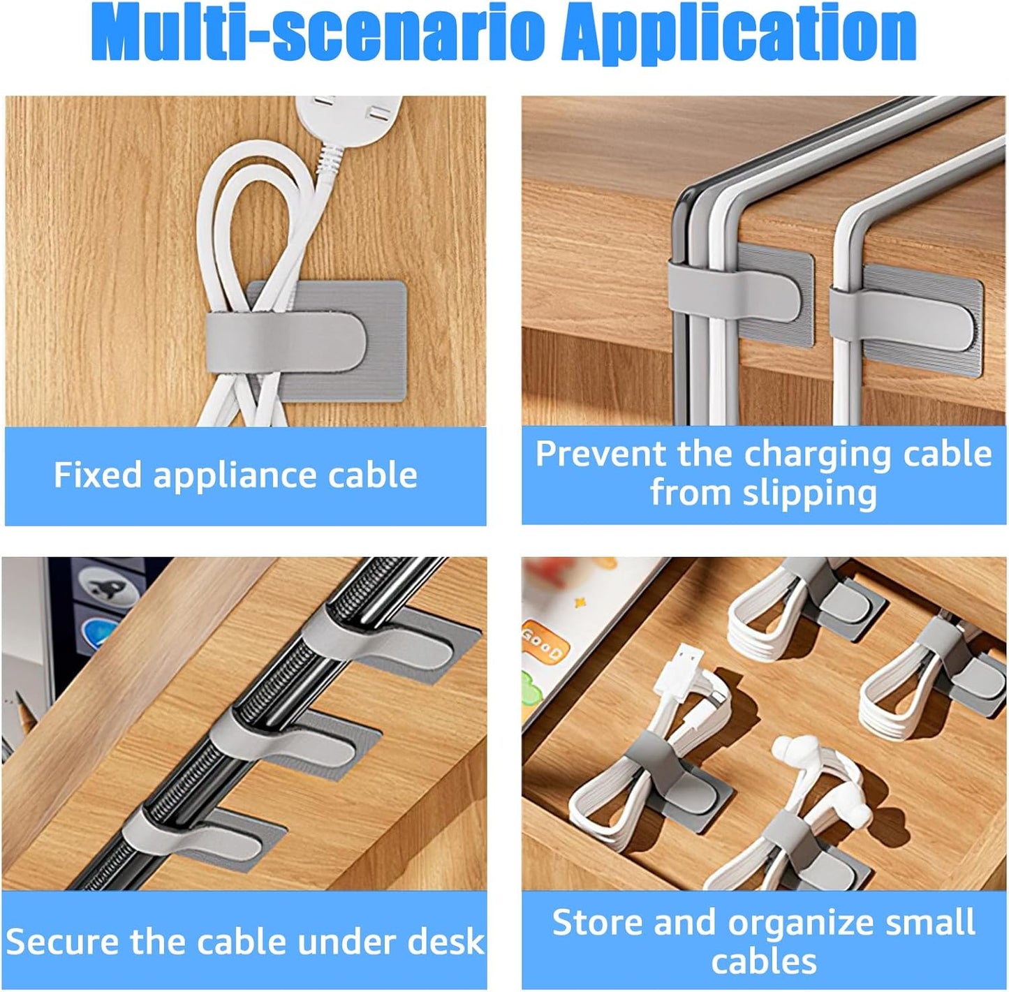 BTPIEL 80PCS Hook and Loop Cable Ties, Under Desk Cable Management, Adhesive Cable Straps, Cord Management Hider Idea