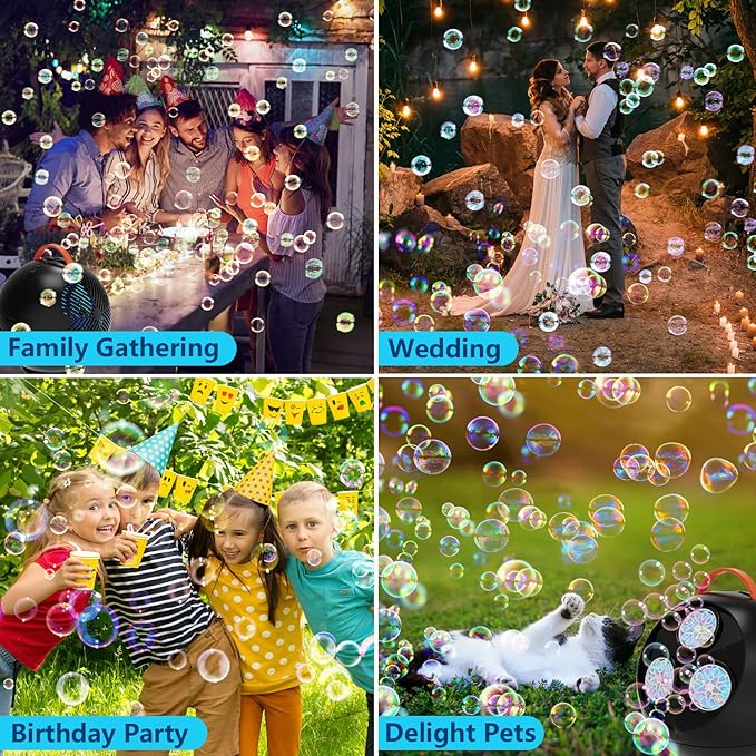 Bubble Machine for Kids Toddlers,45°/360° Auto Rotatable Spherical Bubble Maker Toy with LED Light,Rechargeable Bubble Blower for 3 4 5 Year Old,Wedding Party Easter Birthday Gifts (Spherical Black)
