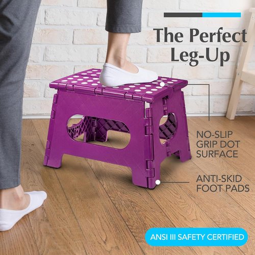 Handy Laundry Step Stool - Lightweight & Sturdy for Adults, Safe for Kids - Easy One Flip Open - Purple | 2-Pack
