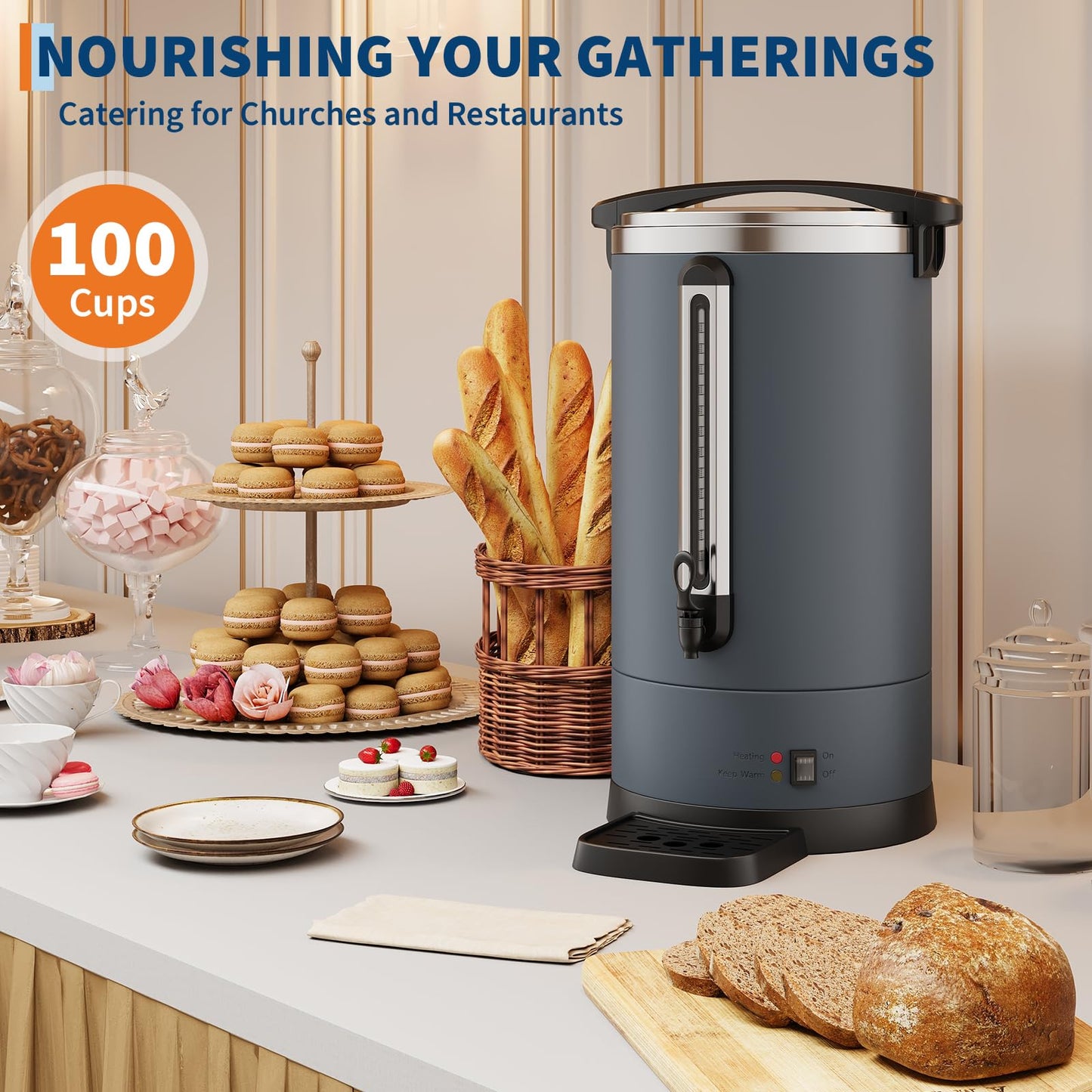 14L/100 Cups Coffee Urn-3.2 Gallon Double Wall Commercial Coffee Maker Large Capacity Hot Coffee Dispenser Stainless Steel Hot Water Urn Catering Buffet Parties Weddings Gathering Easy Clean