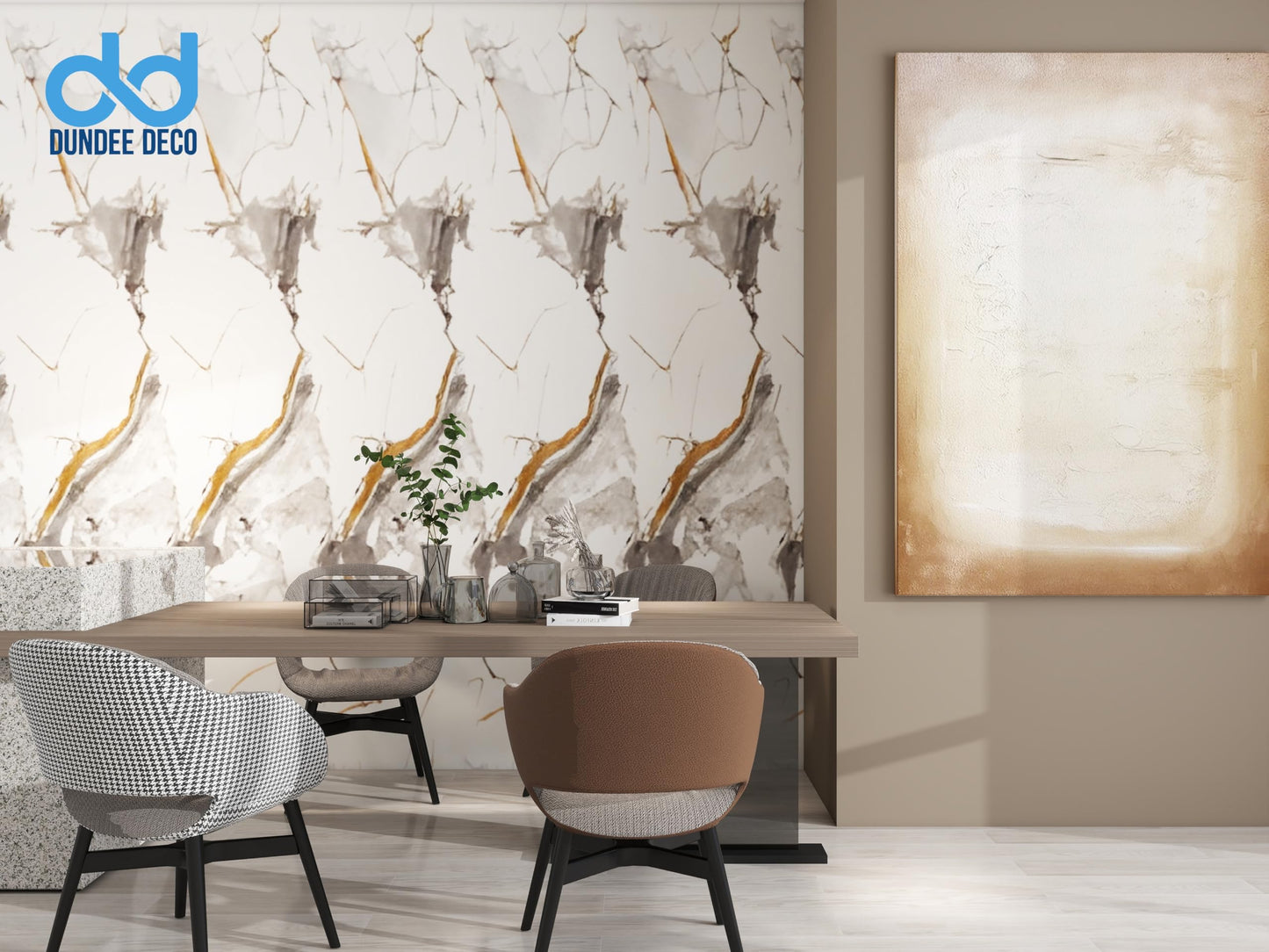 Dundee Deco Faux Marble Wall Panels - 2 ft X 4 ft - Glossy, Waterproof Indoor Wall Cladding - White, Black, Brown Veins - Set of 4 - Covers 31 sq ft