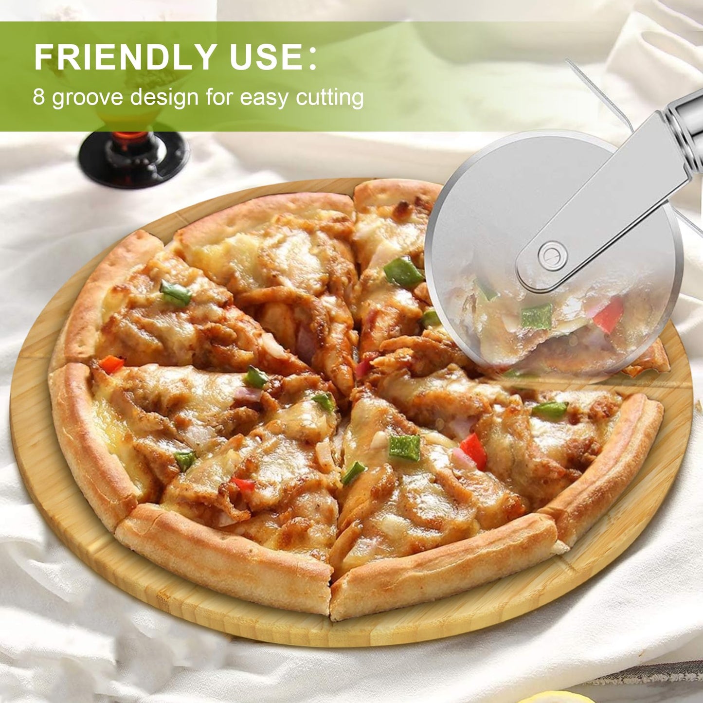 Pizza Cutting Board Round 12inch 2Pack Bamboo Wooden Lightweight Double Sided Pizza Tray Meat Bread Cheese Serving Platter Pizza Oven Accessories Pizza Prep Board Paddle Blocks Circular Circle
