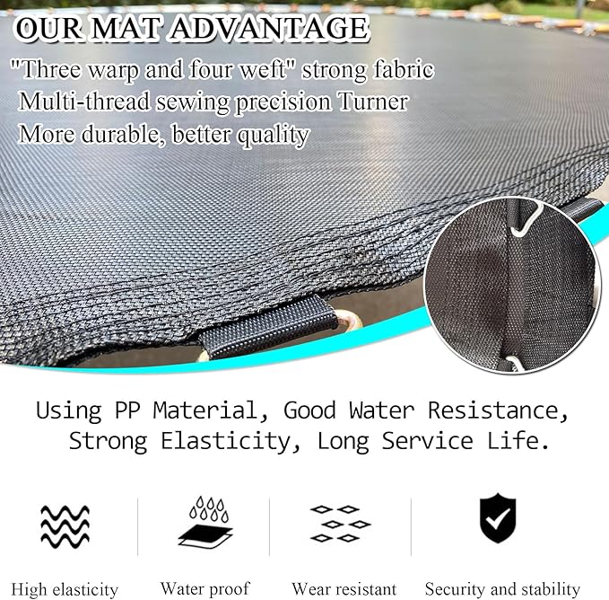 Trampoline Mat, Fits 8FT Frame, with 42/48 V-Rings and Spring Tool, Replacement Jumping Mat, Reinforce, UV-Resistant, Not Include Spring