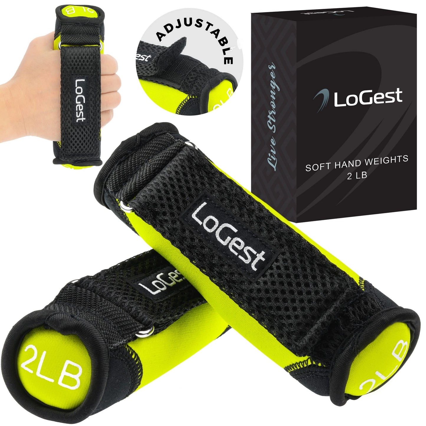 LoGest Soft Hand Weights Adjustable Straps - Comes in 1LB Weights or 2LB or 3LB 4LB - Comfortable & Secure Weighted Neoprene Dumbbells with Straps for Walking Running Cardio Workout Physical Therapy