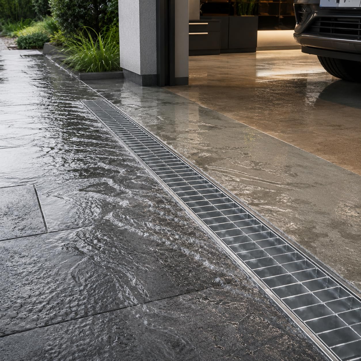 TONGMO 304 Stainless Steel Channel Drain with Stainless Steel Grate, 39.4" x 9" x 6" Heavy-Duty Trench Drain System, Class C Load Rating (55,000 lbs) for Driveways, Commercial Areas & Industrial Sites