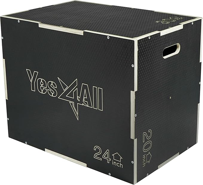 Yes4All 3 in 1 Non-Slip Wooden Plyo Box, Step Up Box for Workout, Plyometric Jump Box for Skipping, Jumping, Lunges, Squats, Dips
