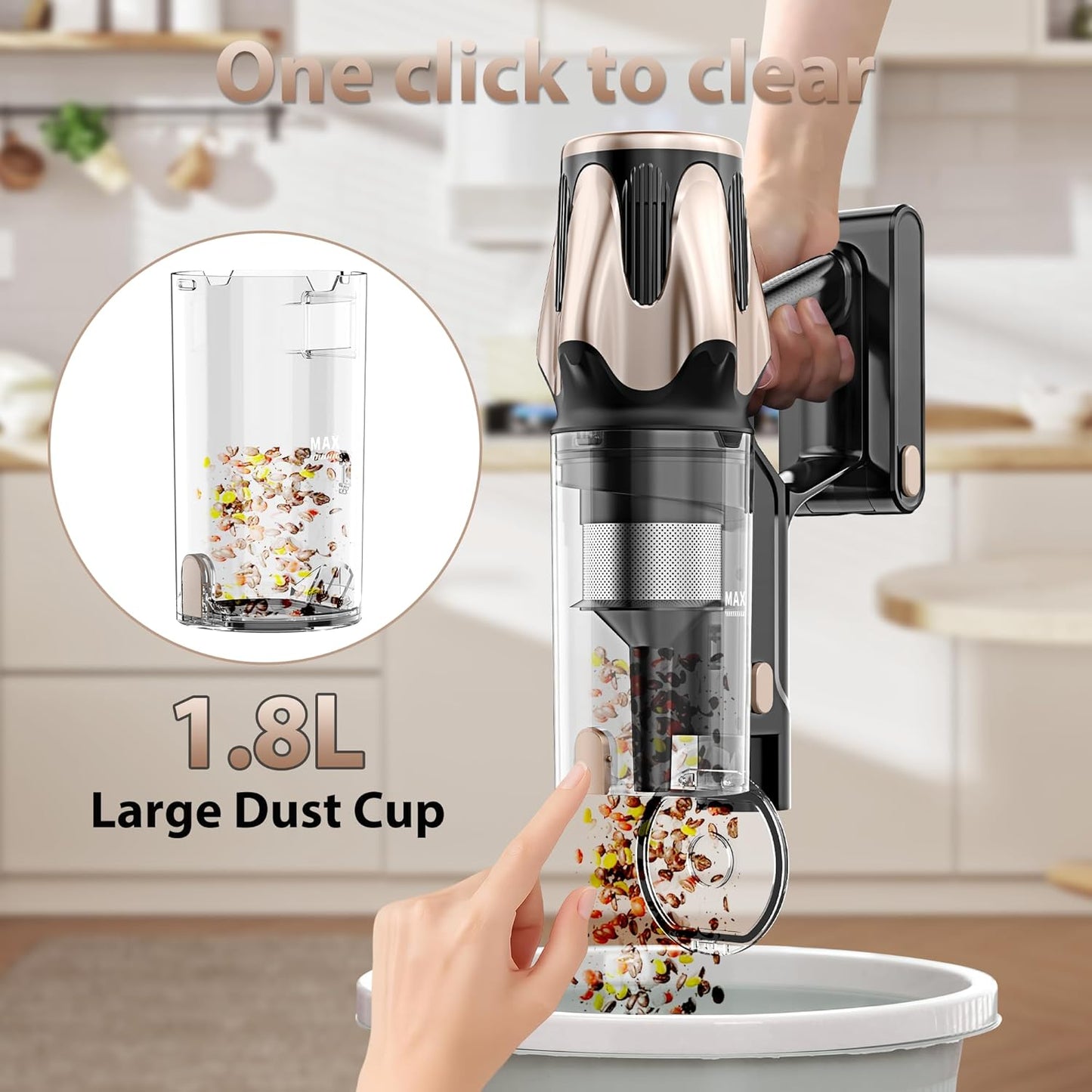 Tikom V850 Cordless Vacuum Cleaner - 50000Pa Suction, 70 Mins Runtime, LED Touch Screen, 1.8L Dust Cup, Lightweight for Pet Hair & Carpets