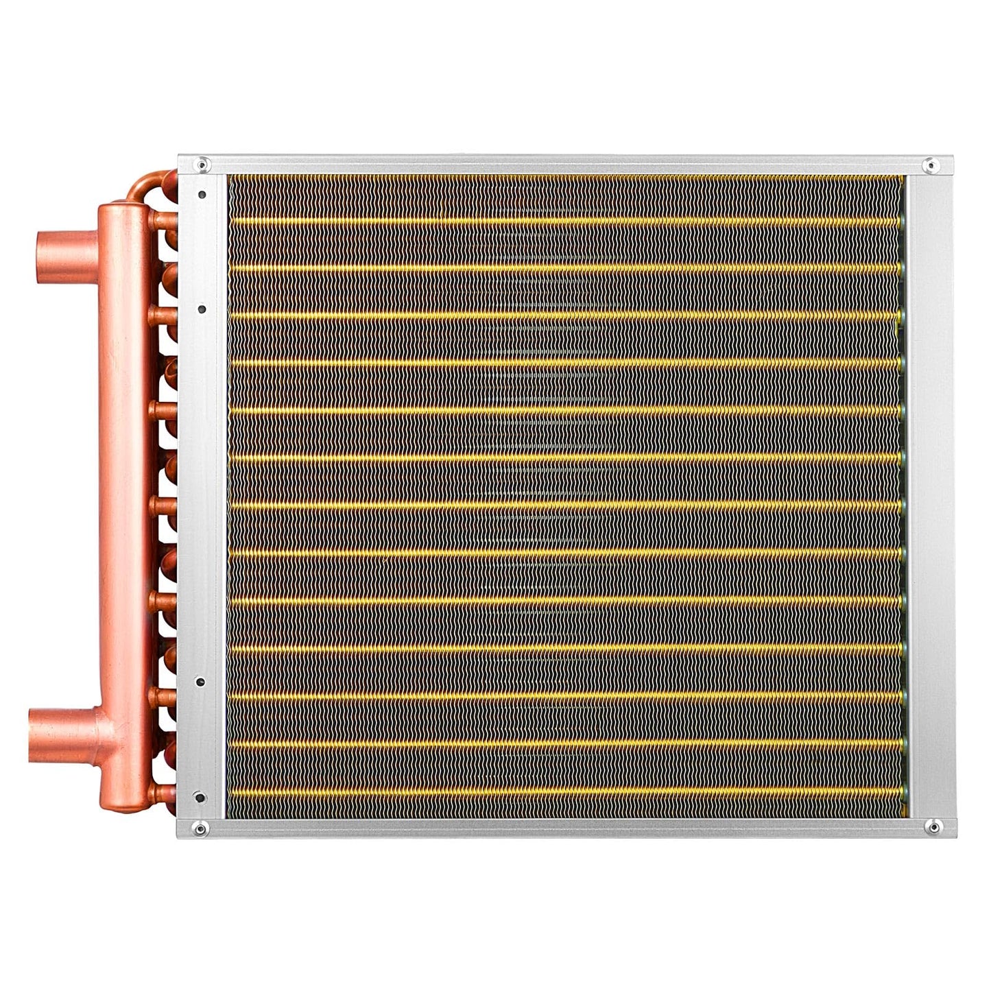VEVOR Water to Air Heat Exchanger, 14 x 14 in Finned Tube HVAC Heat Exchanger Coil with Copper Tubes & Aluminum Fins, 65K BTU Output for Outdoor Wood Furnace, Hydronic Heating & Cooling Systems