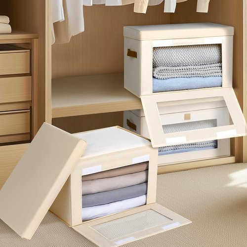 Homsorout Large Closet Storage Bins - Collapsible Clothing Organizers with Handles & Windows | 8-Pack Beige