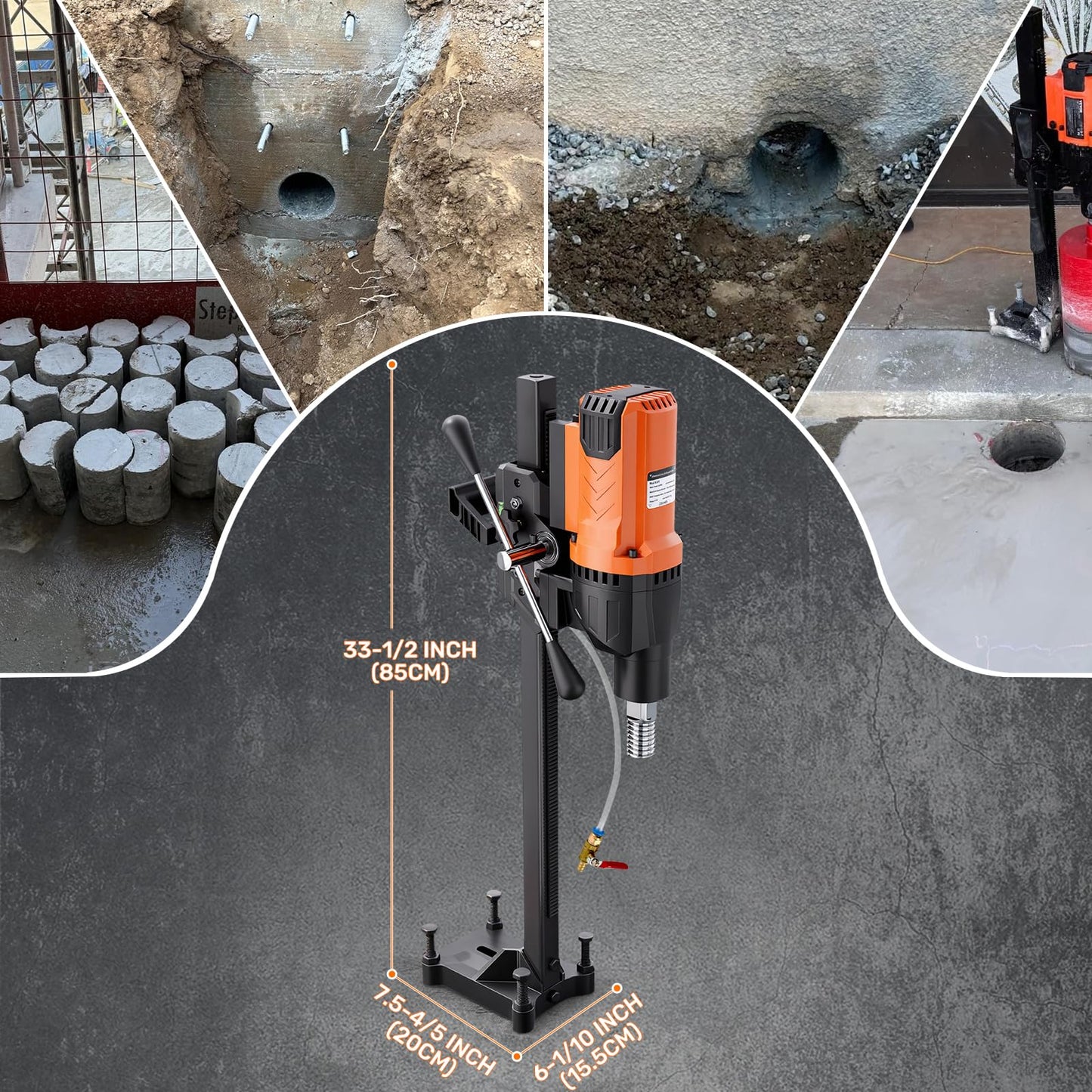 Zelurelle 8" Diamond Core Drill Machine with Stand, 2500W Wet & Dry Concrete Core Drilling Rig, 750RPM Heavy Duty Core Drill Press for Concrete Brick Stone Masonry, Max Depth 23.6"