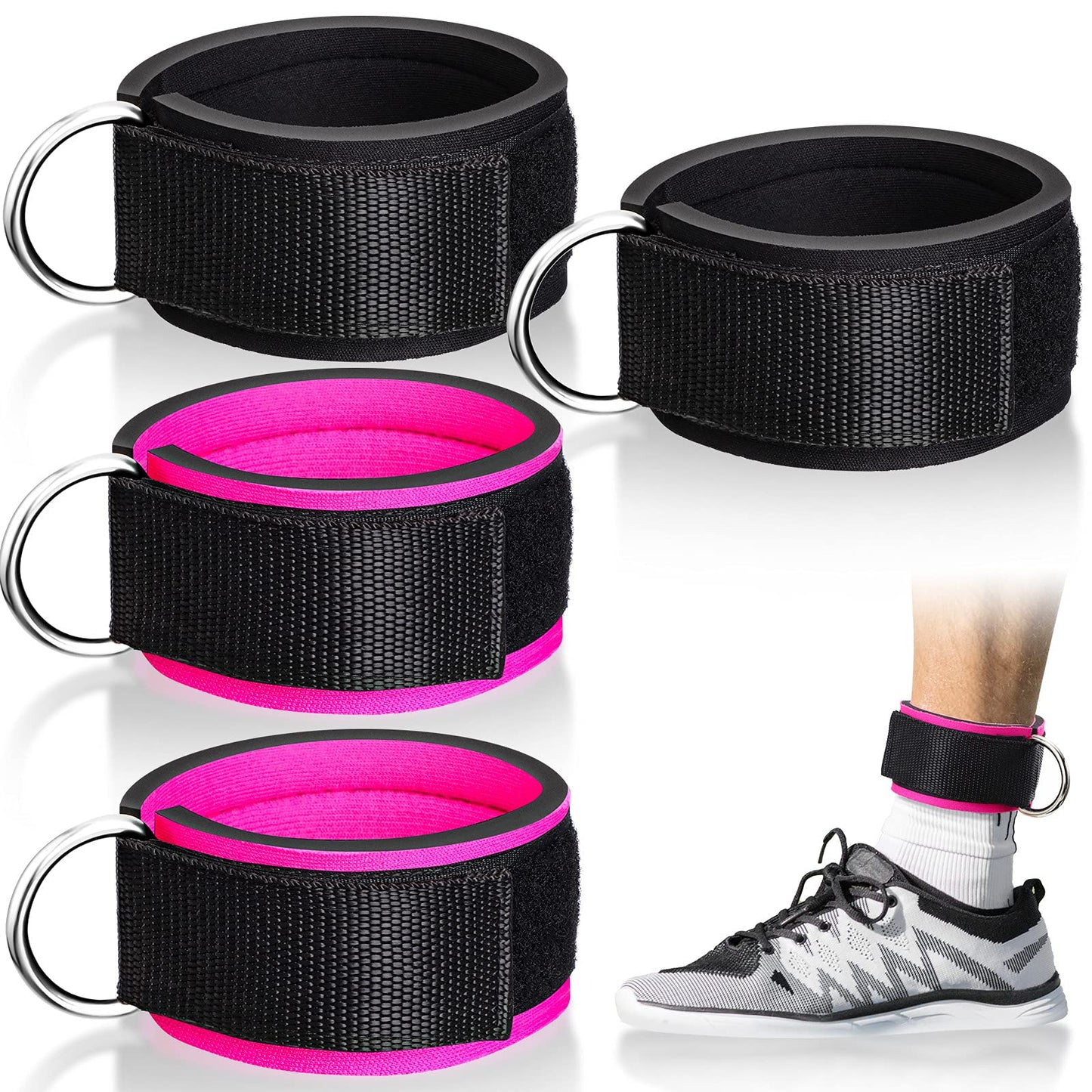 Kasyat 4 Pieces Ankle Wrist Straps Adjustable Padded Ankle Cuffs Soft Cable Machines Straps Exercise Cuff Attachments Ankle Cable Attachments Bands for Gym Arms Legs Exercise Men Women