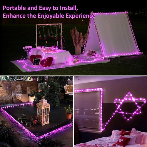 JMEXSUSS Pink String Lights - 33ft Battery Operated 100 LED Fairy Lights with Remote | 8 Modes for Outdoor Decor