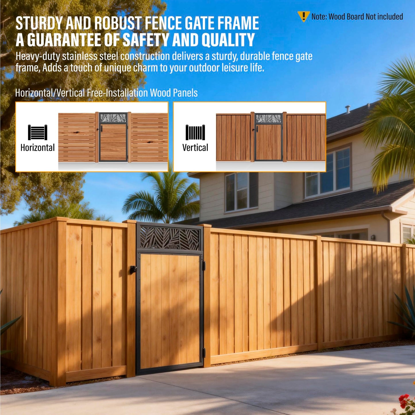 WOWACE 3x5FT Fence Gate Frame Kit 201 Stainless Steel Heavy Duty Garden Gates Anti-Sag Backyard Front Gate Reinforcement Hardware, Left/Right Mount (No Wood Planks Included)