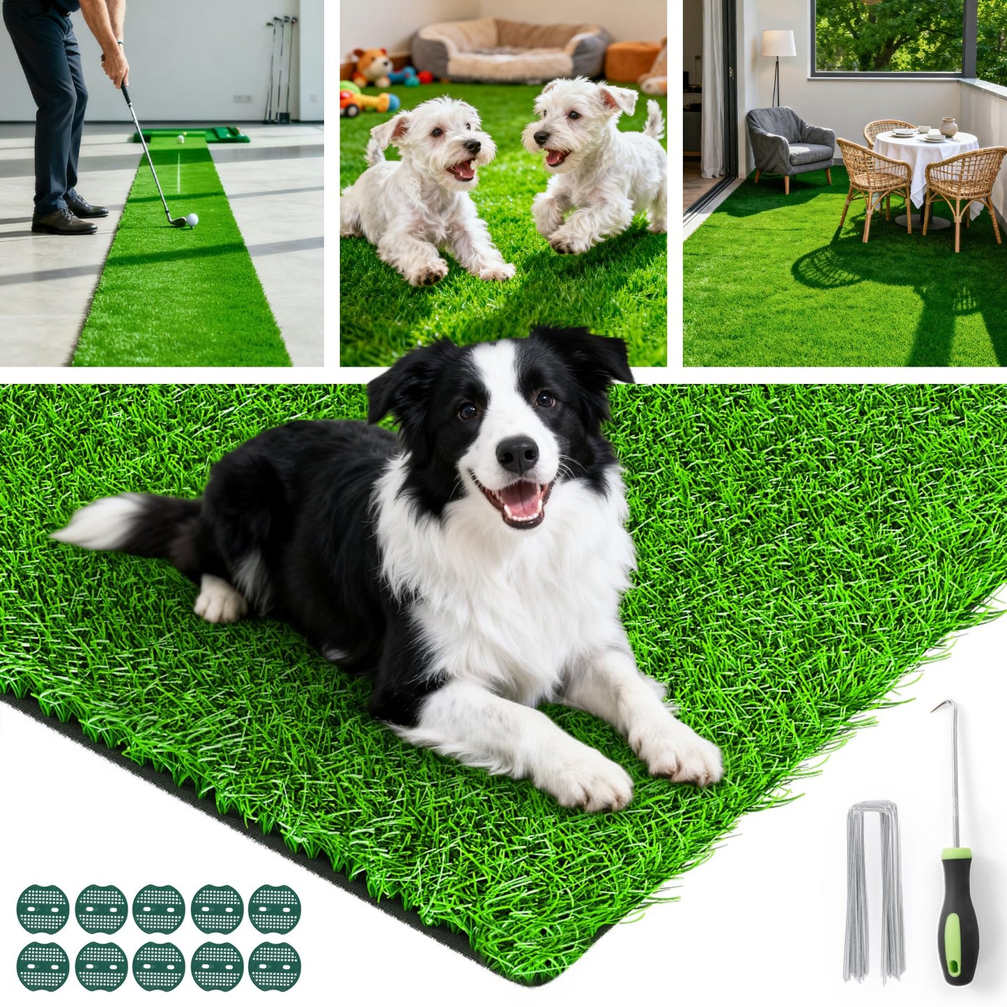 Oiyeefo Artificial Turf Grass Outdoor: Grass Pad for Dogs Indoor Potty Training, Replacement Turf Rug for Patio Balcony Apartment Landscape Decoration, Easy to Clean with Drainage Holes(3.0x5.0ft)