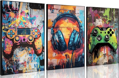 **Gaming Graffiti Canvas Wall Art - Cool Video Game Prints for Gamer Room | Unframed 16x24x3 Inch**